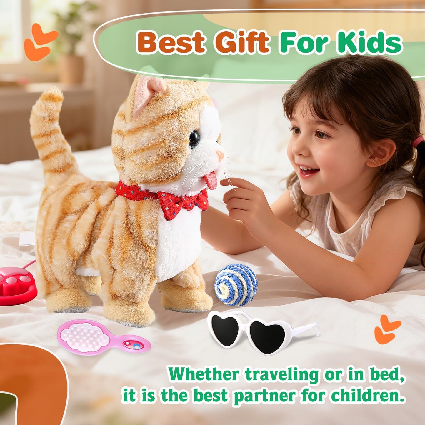 HCdoujoy Yellow Walking Cat — Interactive Talking Plush Kitten Toy for Kids