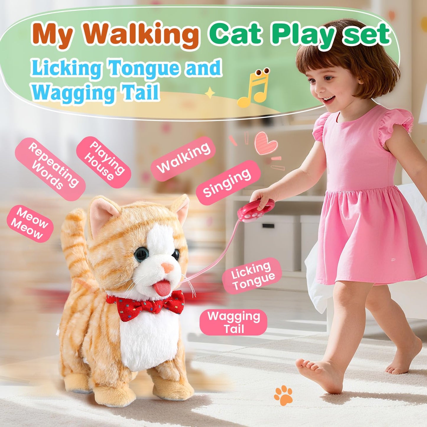 HCdoujoy Yellow Walking Cat — Interactive Talking Plush Kitten Toy for Kids