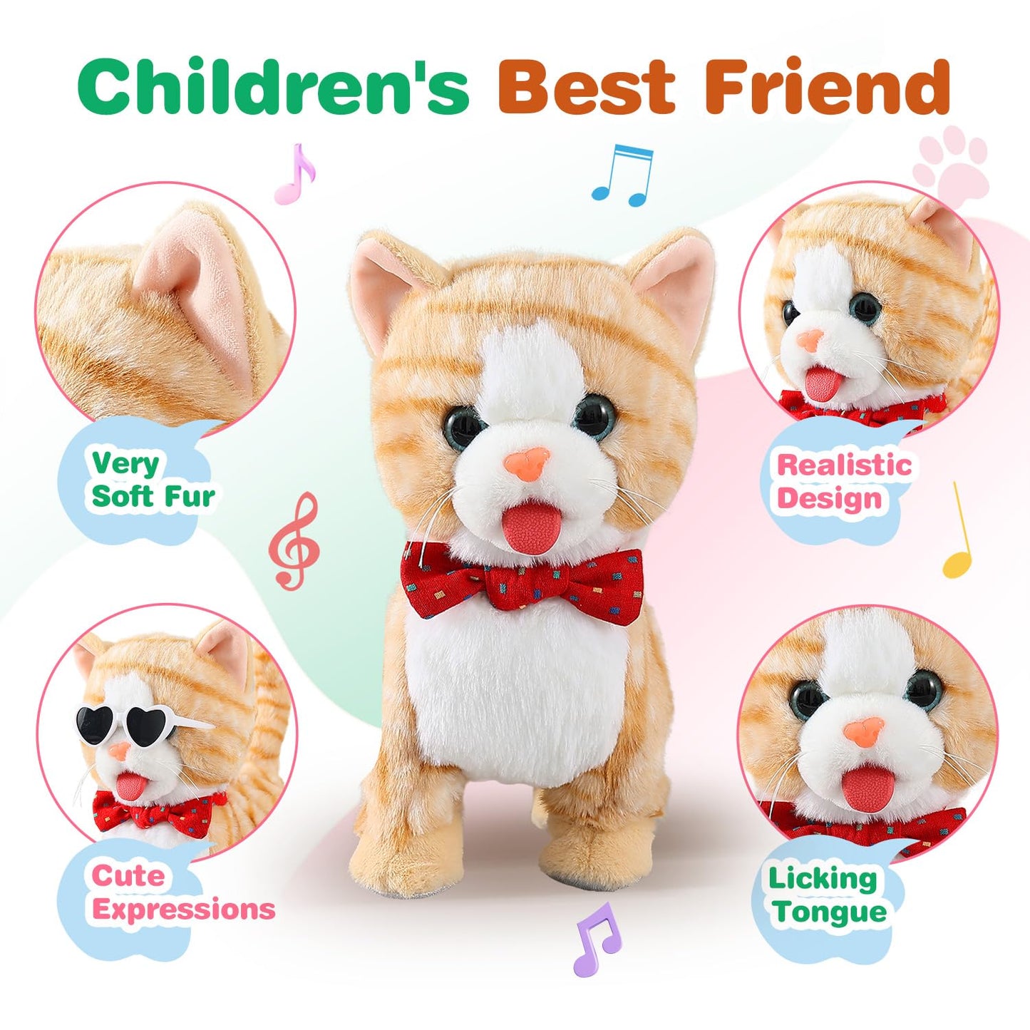 HCdoujoy Yellow Walking Cat — Interactive Talking Plush Kitten Toy for Kids