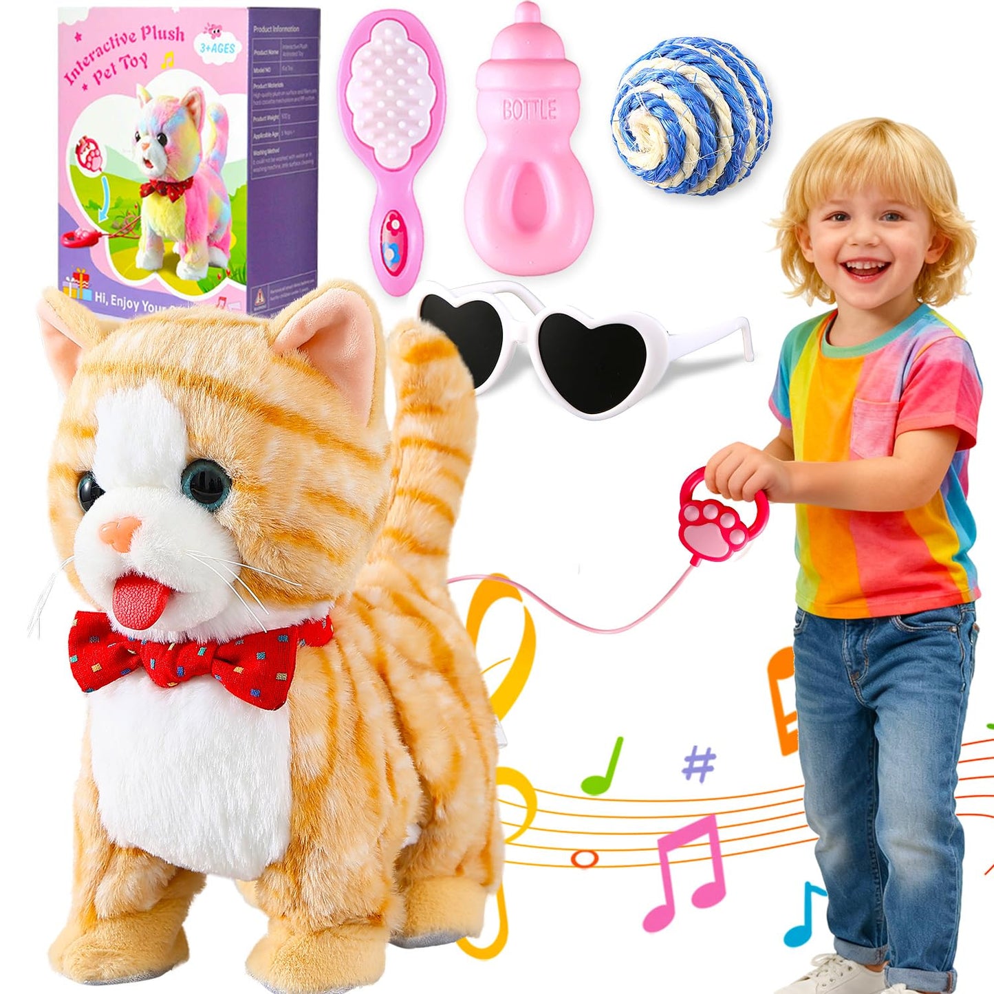 HCdoujoy Yellow Walking Cat — Interactive Talking Plush Kitten Toy for Kids