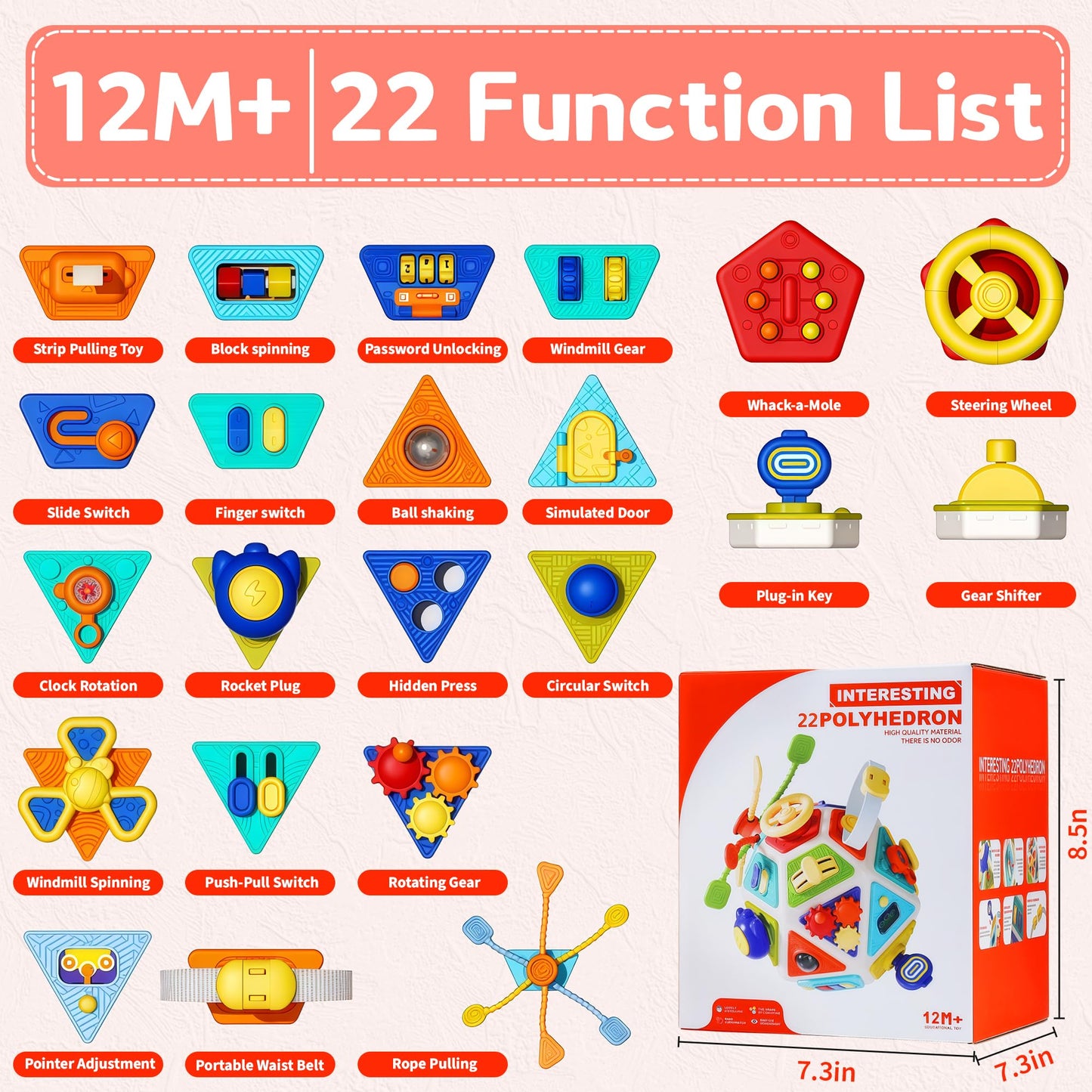 HCFJEH 22-in-1 Baby Busy Board Cube – Montessori Sensory Toy for Toddlers 1-3