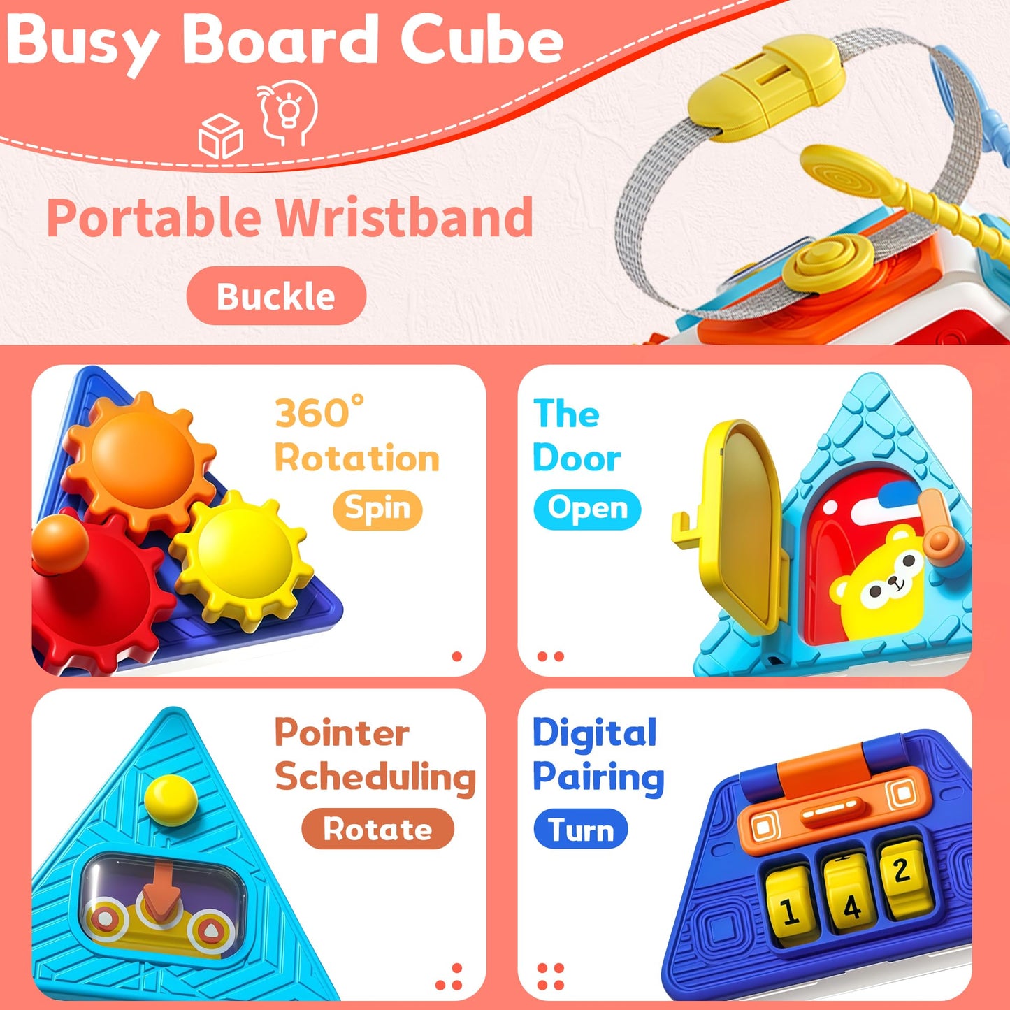 HCFJEH 22-in-1 Baby Busy Board Cube – Montessori Sensory Toy for Toddlers 1-3