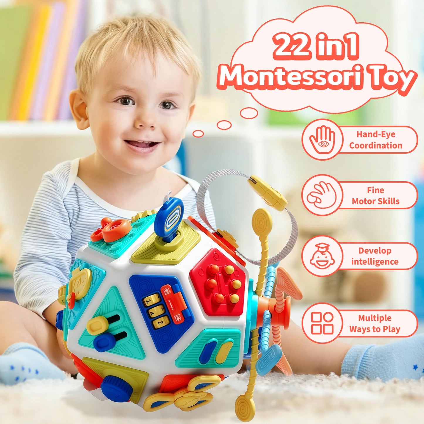 HCFJEH 22-in-1 Baby Busy Board Cube – Montessori Sensory Toy for Toddlers 1-3