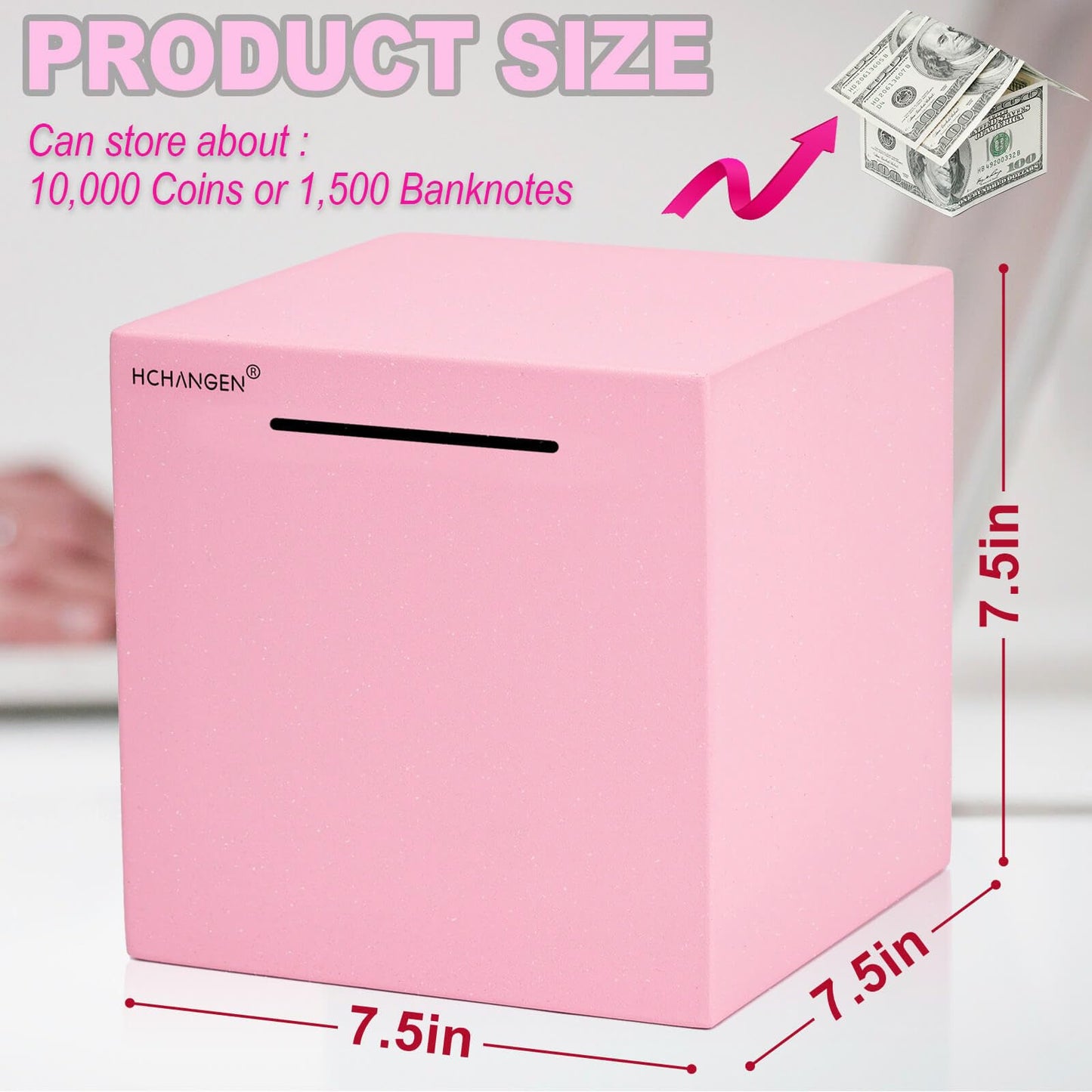 HCHANGEN Piggy Bank for Adults – Stainless Steel Money Box, Must Break to Open (Pink, 7.5in)