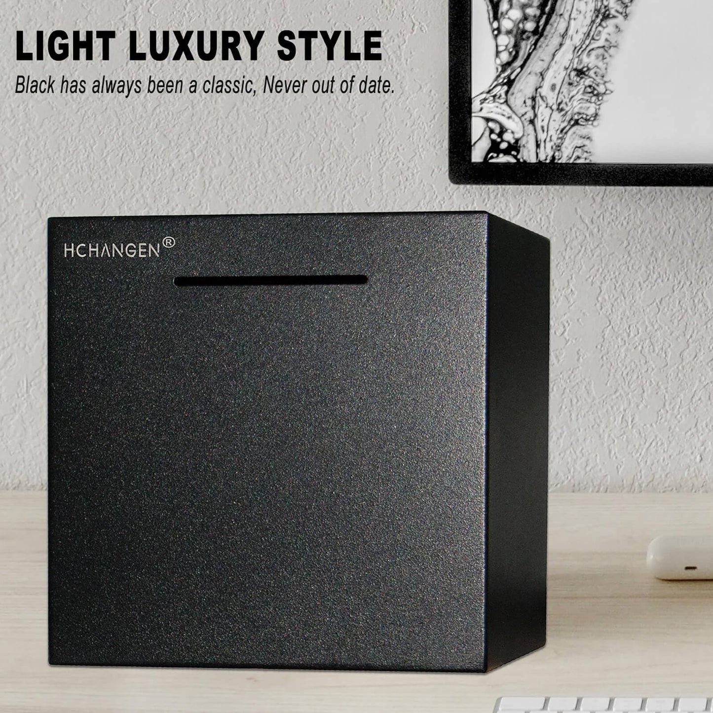HCHANGEN Piggy Bank for Adults – Stainless Steel Break-Open Money Box (7.5in, Black)