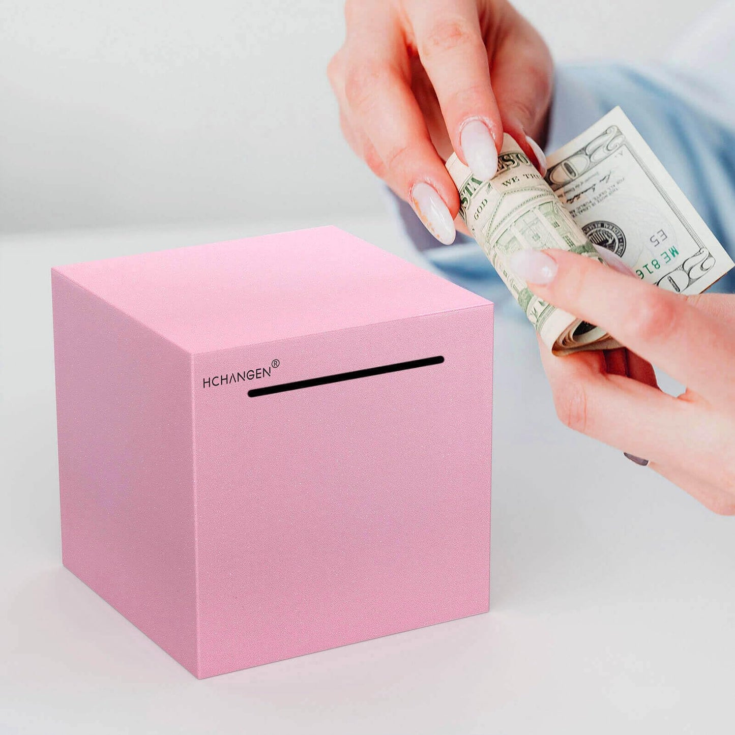HCHANGEN Piggy Bank for Adults – Premium Stainless Steel, No-Open Design, Pink, 4.75-in