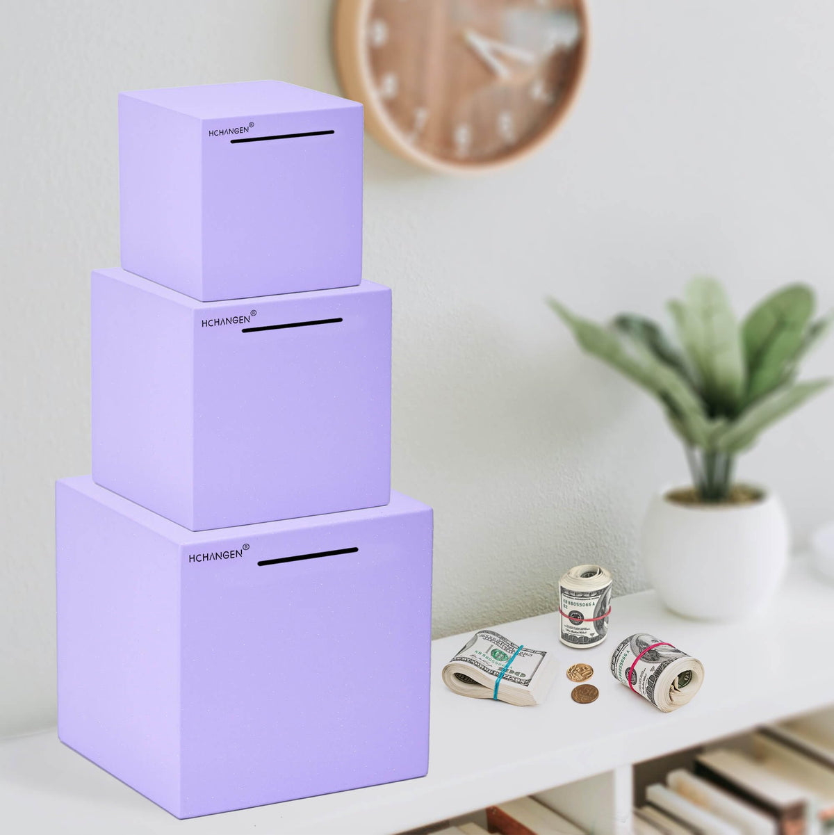 HCHANGEN Piggy Bank for Adults – Stainless Steel Money Box, Must-Break to Open (Purple, 4.72 in)