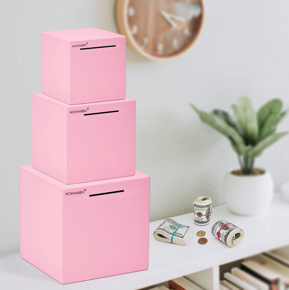HCHANGEN Piggy Bank for Adults – Premium Stainless Steel, No-Open Design, Pink, 4.75-in