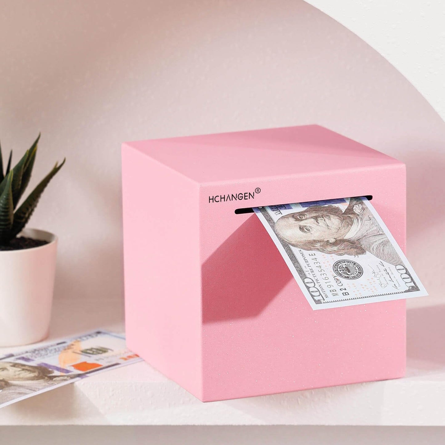 HCHANGEN Piggy Bank for Adults – Premium Stainless Steel, No-Open Design, Pink, 4.75-in