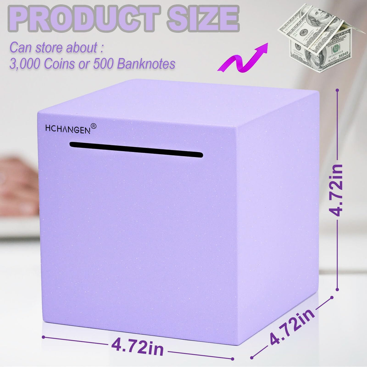 HCHANGEN Piggy Bank for Adults – Stainless Steel Money Box, Must-Break to Open (Purple, 4.72 in)