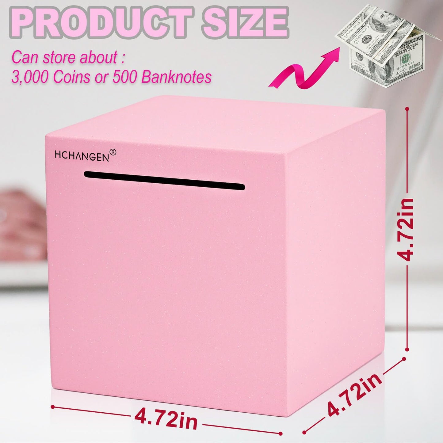 HCHANGEN Piggy Bank for Adults – Premium Stainless Steel, No-Open Design, Pink, 4.75-in