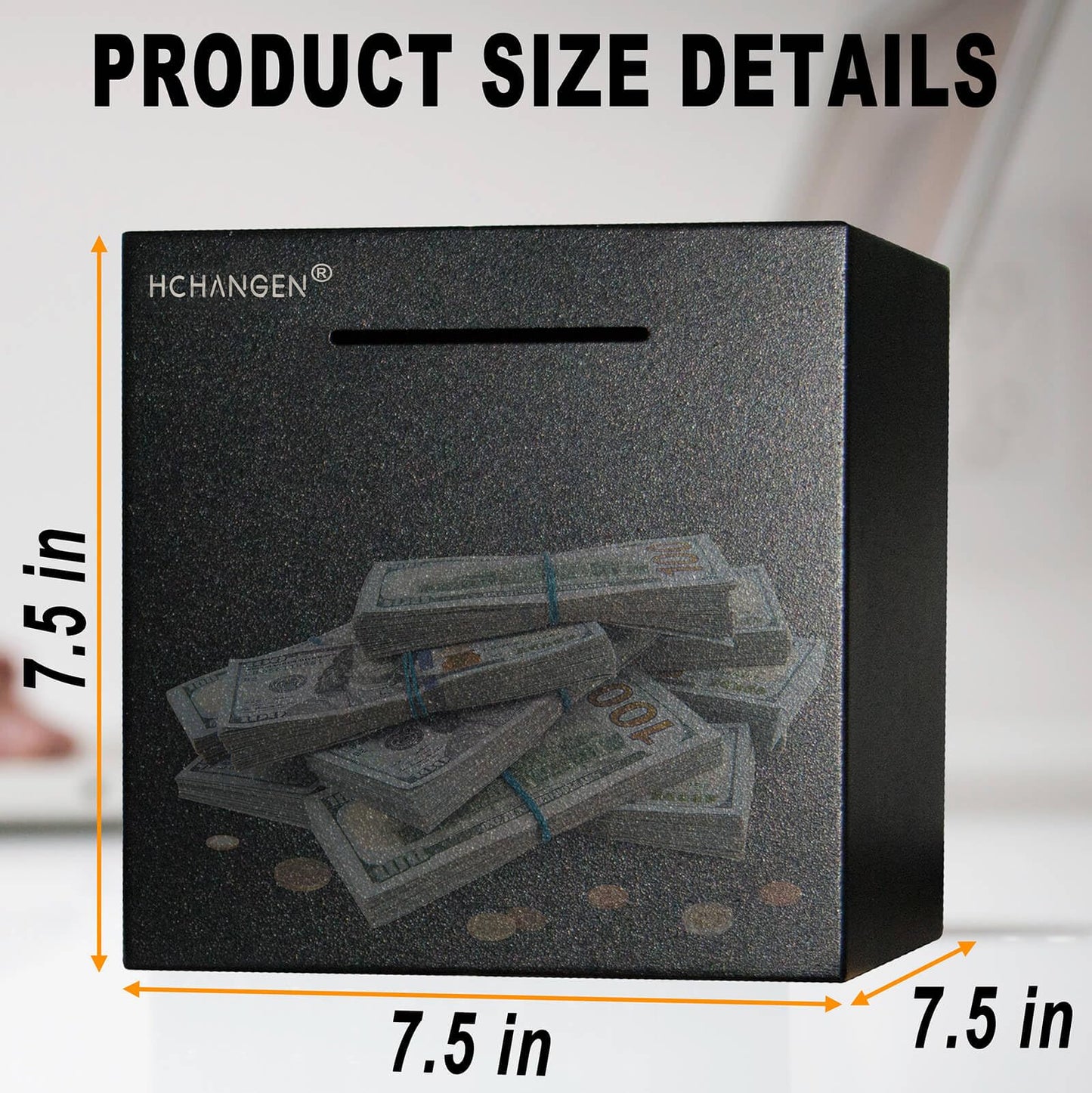 HCHANGEN Piggy Bank for Adults – Stainless Steel Break-Open Money Box (7.5in, Black)