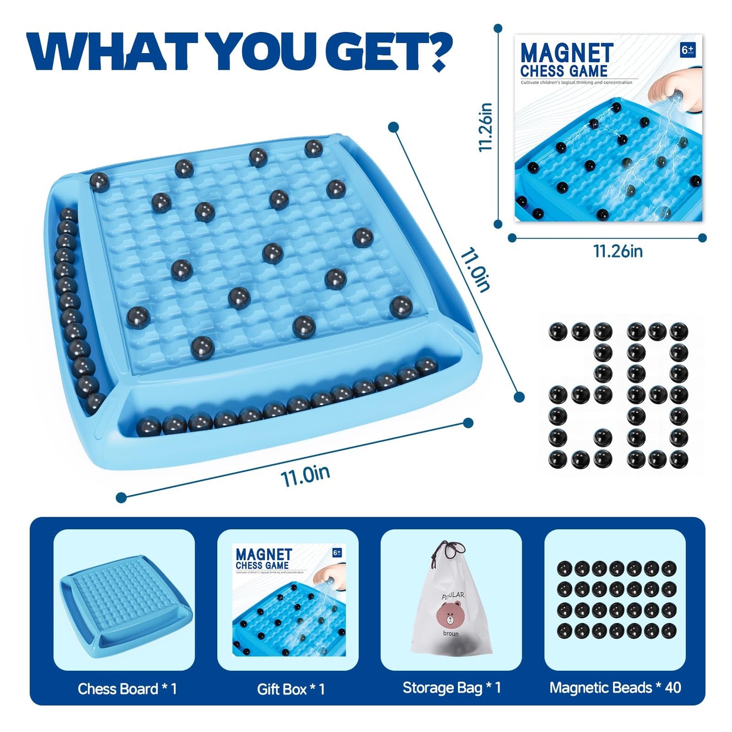 Hcusus Magnet Game - Family Magnetic Board Game for 2-4 Players (Blue)