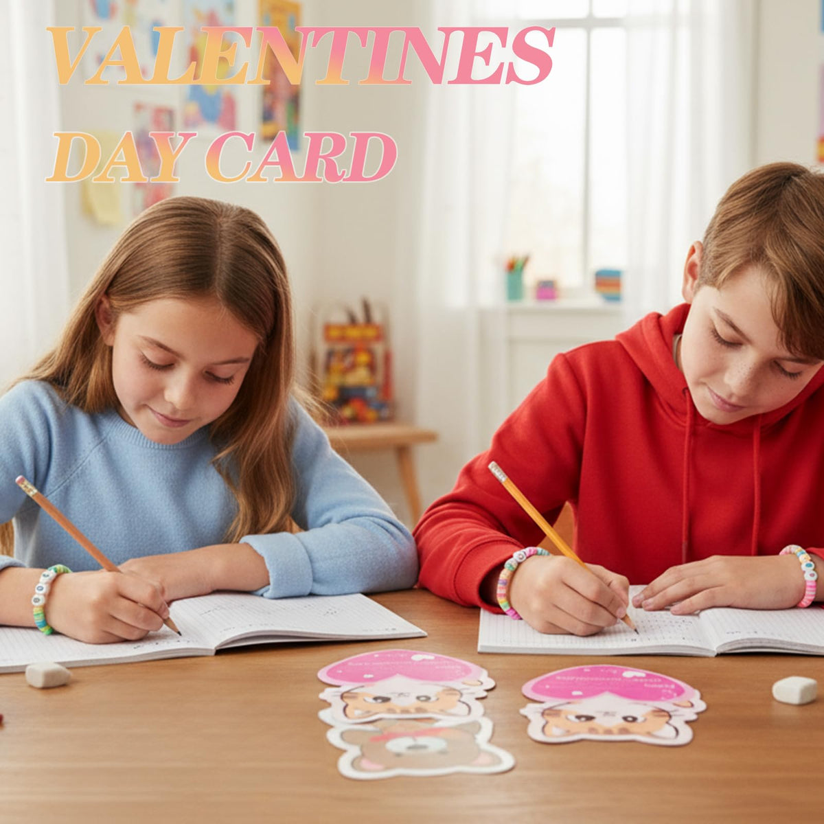 Hcyhcx Valentines Day Cards for Kids Classroom – 24-Pack with Friendship Bead Bracelets