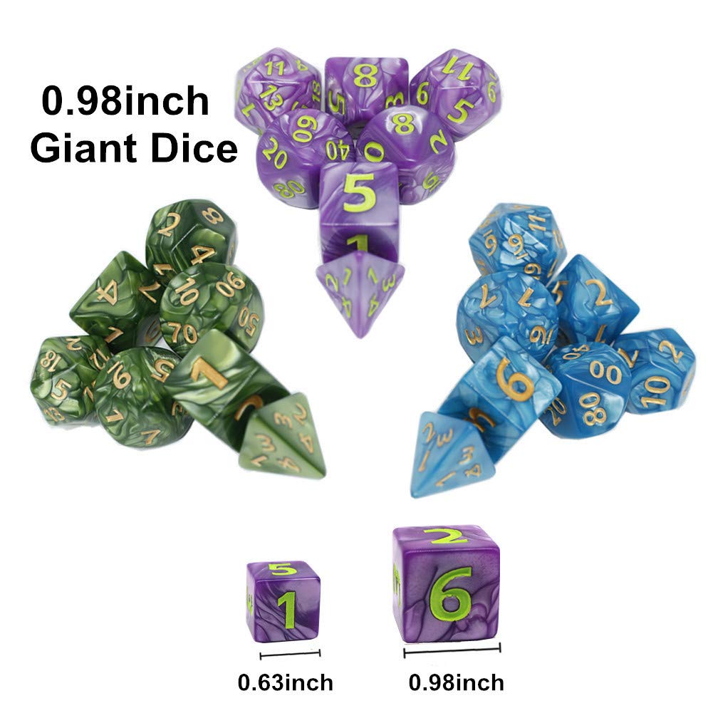 HD 3 Pack 25mm Giant DND Dice Set – Oversize Polyhedral Dice for D&D & RPGs (Blue/Green/Purple)