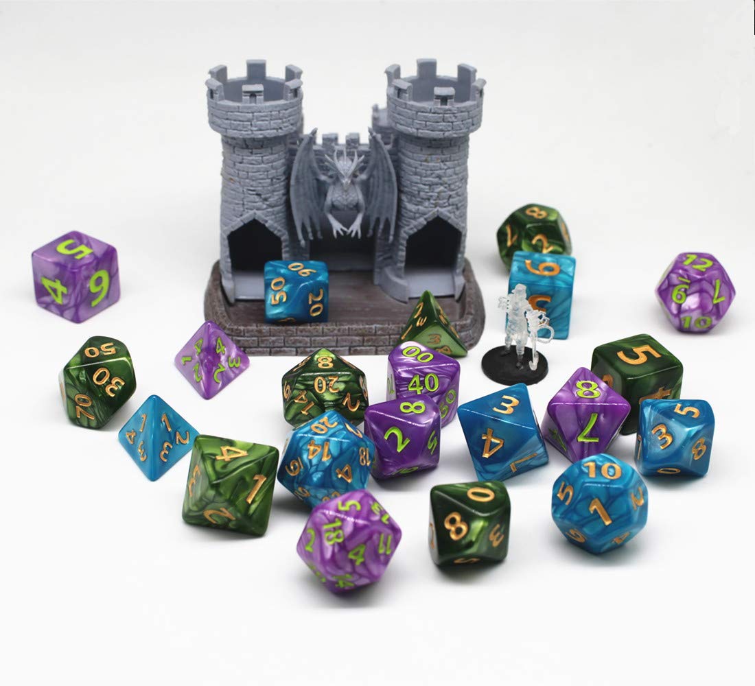 HD 3 Pack 25mm Giant DND Dice Set – Oversize Polyhedral Dice for D&D & RPGs (Blue/Green/Purple)