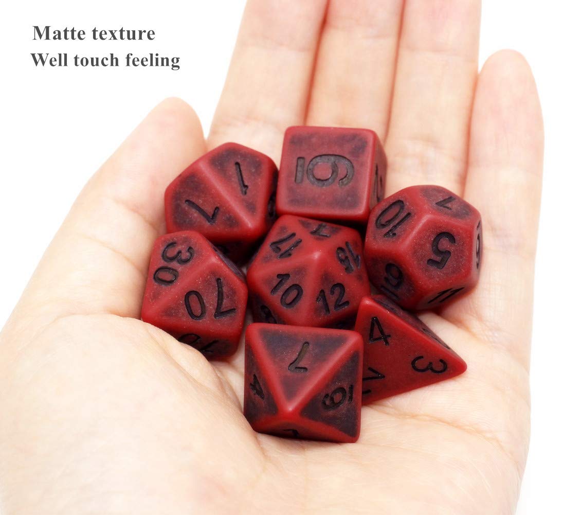 HD DND Dice Set – Ancient Scarlet Two-Tone 7-Die Polyhedral Dice for D&D, Pathfinder, MTG