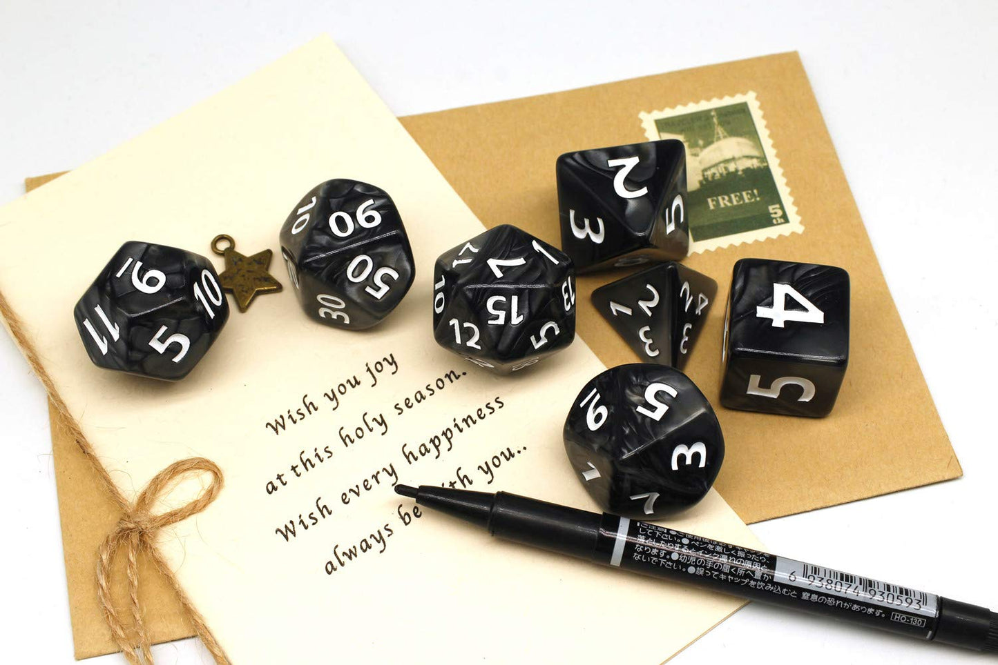 HD Giant Black 25mm D&D Dice Set – 7-Piece Polyhedral RPG Dice for D&D, Pathfinder, MTG