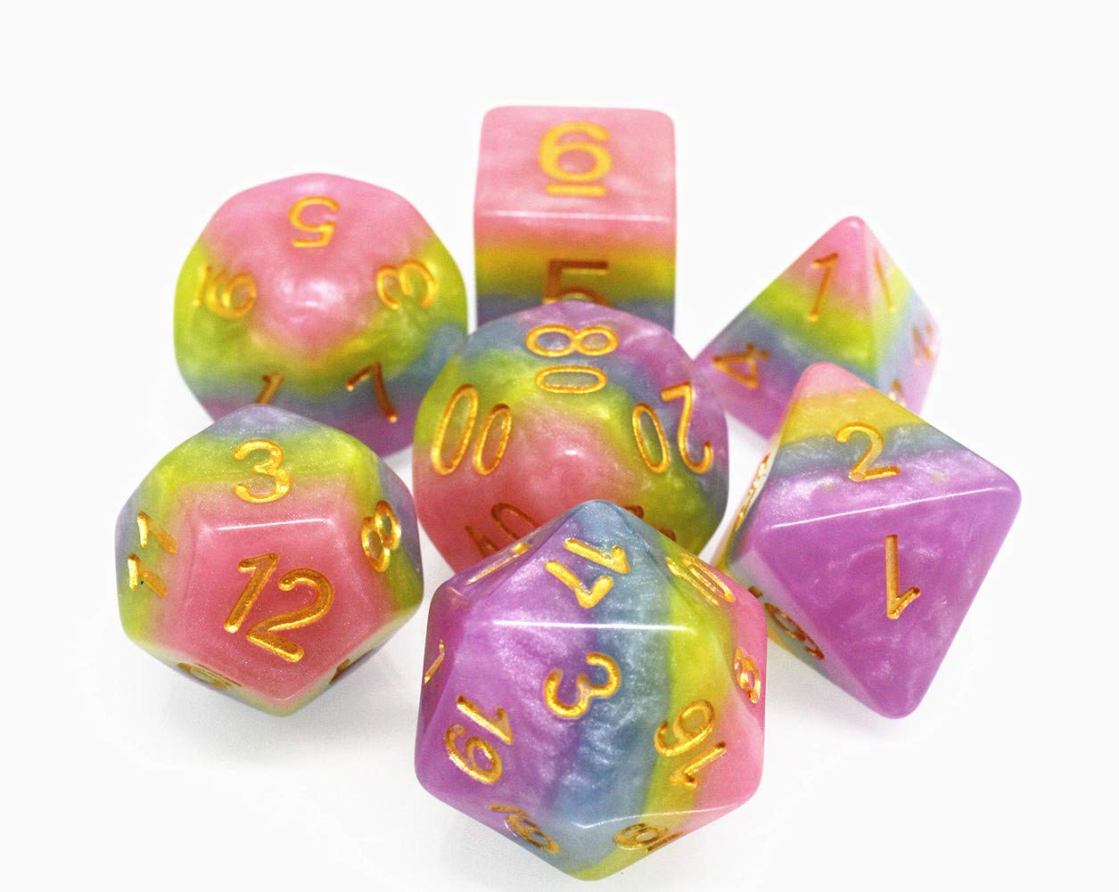 HD Rainbow Candy Polyhedral Dice Set – 7 Die RPG Dice for D&D, MTG, Pathfinder