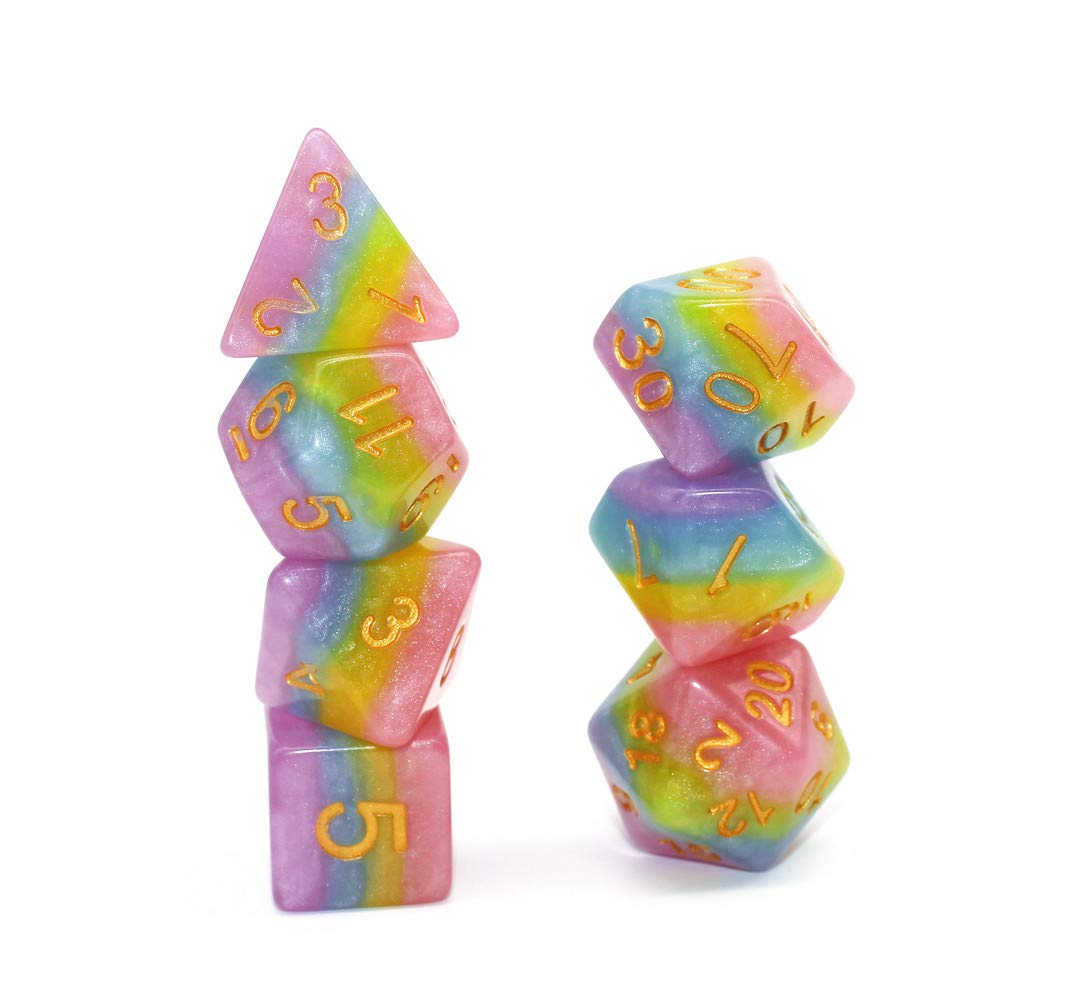 HD Rainbow Candy Polyhedral Dice Set – 7 Die RPG Dice for D&D, MTG, Pathfinder