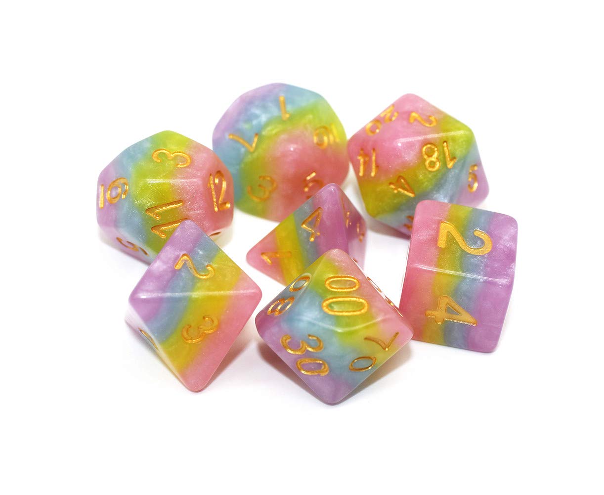 HD Rainbow Candy Polyhedral Dice Set – 7 Die RPG Dice for D&D, MTG, Pathfinder