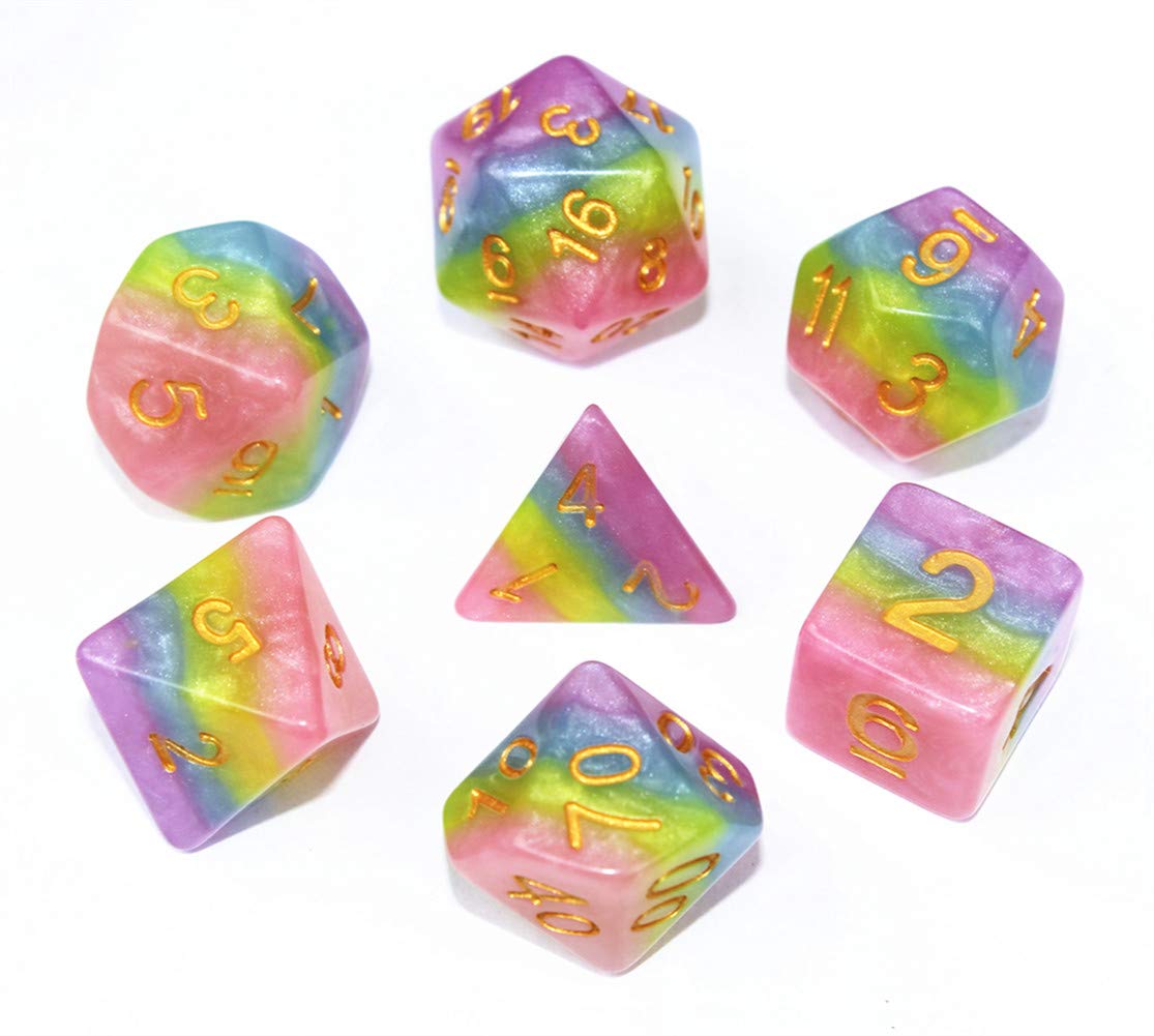 HD Rainbow Candy Polyhedral Dice Set – 7 Die RPG Dice for D&D, MTG, Pathfinder