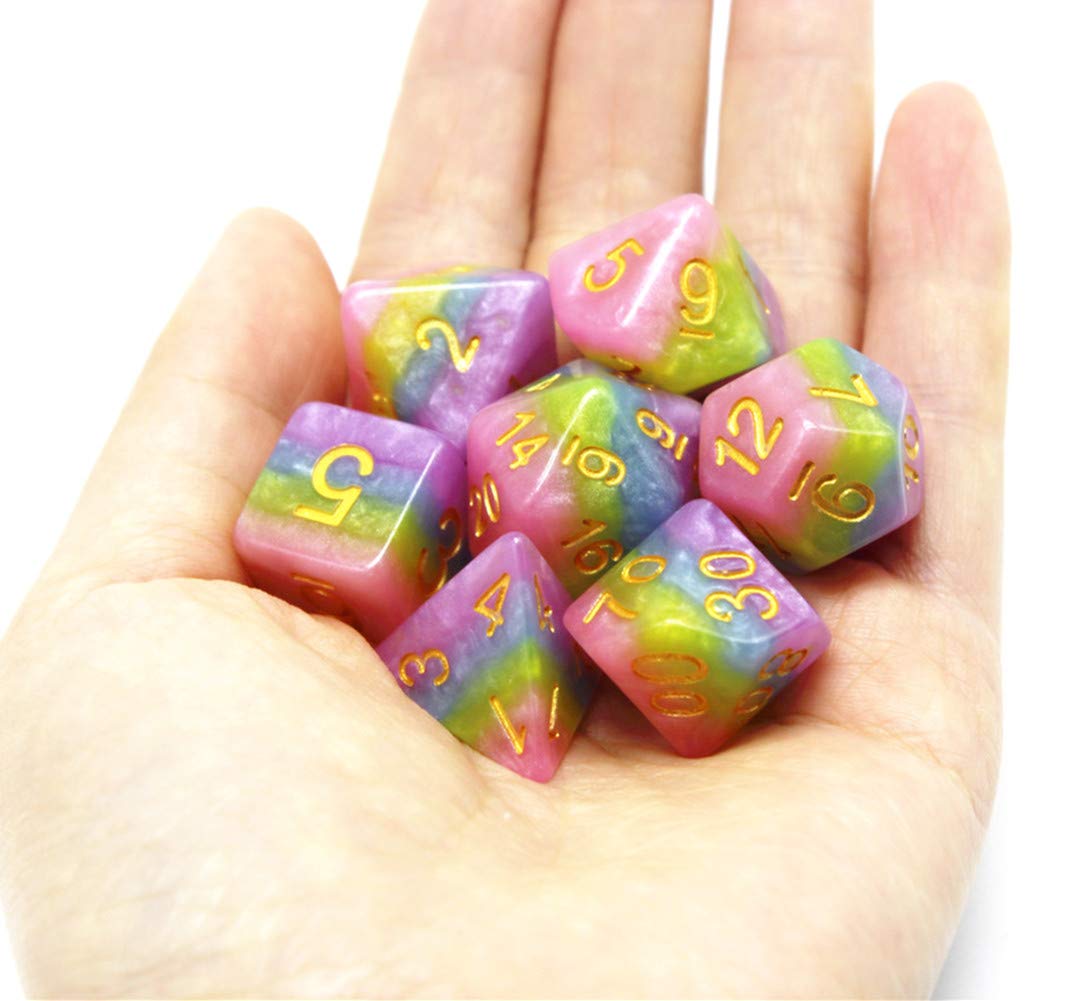 HD Rainbow Candy Polyhedral Dice Set – 7 Die RPG Dice for D&D, MTG, Pathfinder
