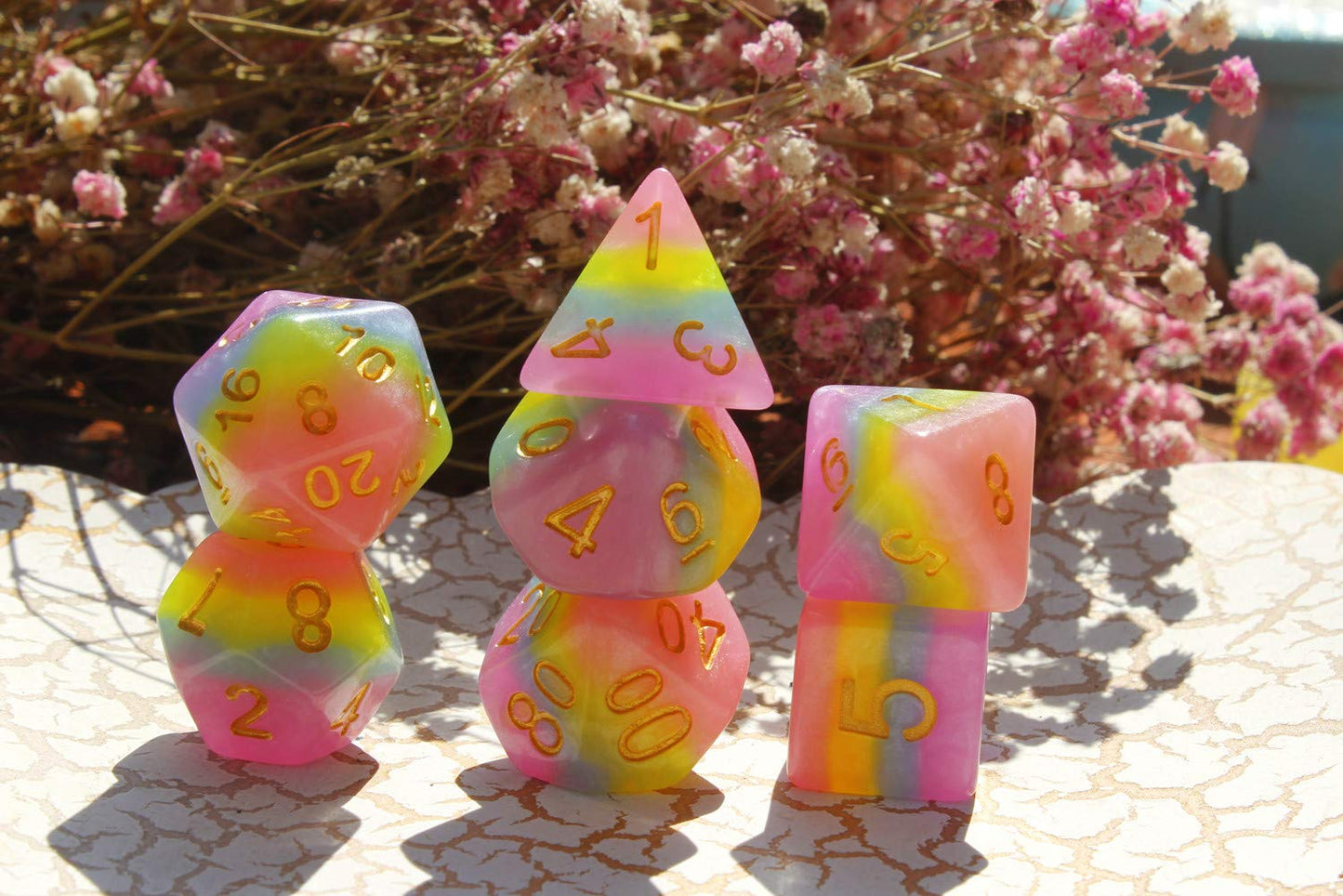 HD Rainbow Candy Polyhedral Dice Set – 7 Die RPG Dice for D&D, MTG, Pathfinder
