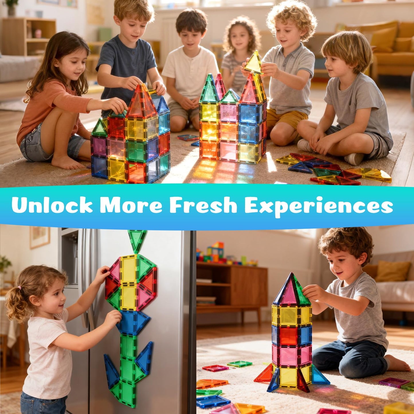 HDCooL Magnetic Tiles 32PCS Giant Set – Safe Magnets, Portable Iron Box, STEM Building Toys 3+