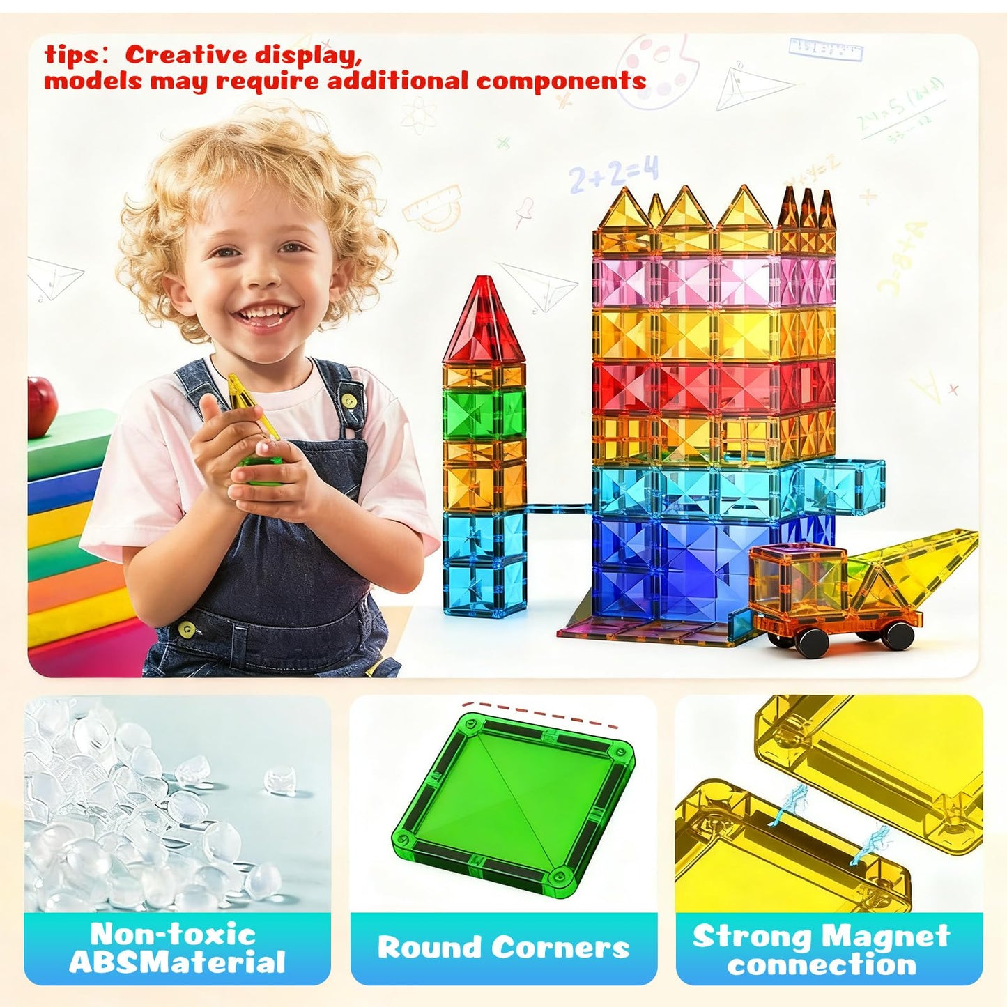 HDCooL Magnetic Tiles 32PCS Giant Set – Safe Magnets, Portable Iron Box, STEM Building Toys 3+