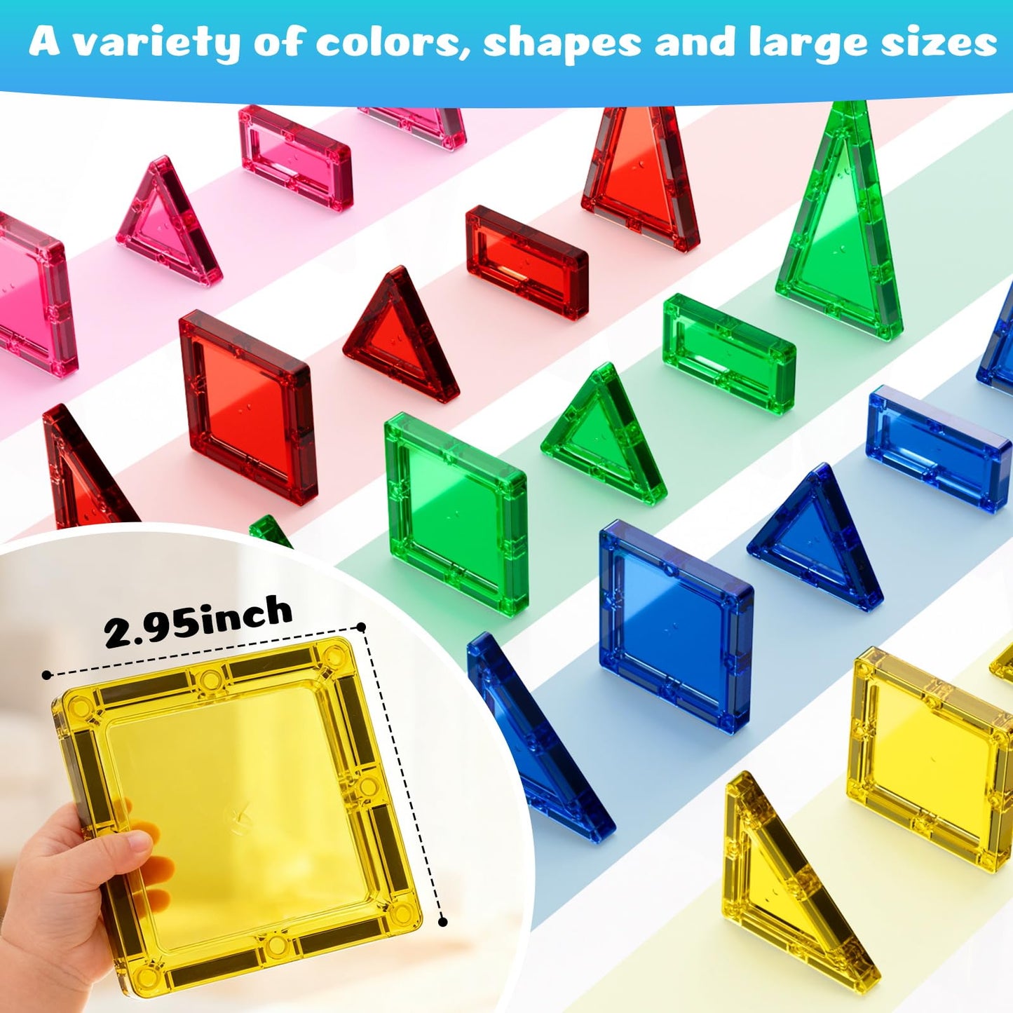 HDCooL Magnetic Tiles 32PCS Giant Set – Safe Magnets, Portable Iron Box, STEM Building Toys 3+