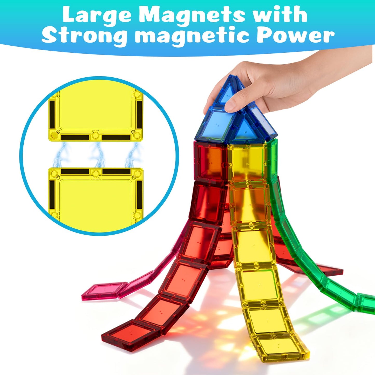 HDCooL Magnetic Tiles 32PCS Giant Set – Safe Magnets, Portable Iron Box, STEM Building Toys 3+