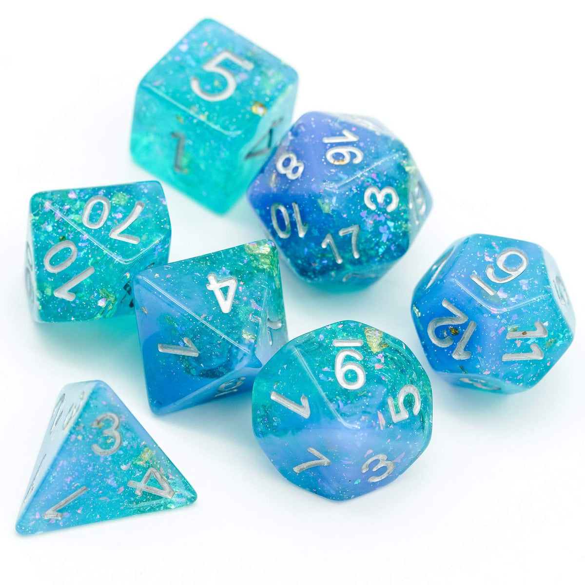 HDdais 7-Die Blue RPG DND Dice Set – Glitter Resin Polyhedral Dice