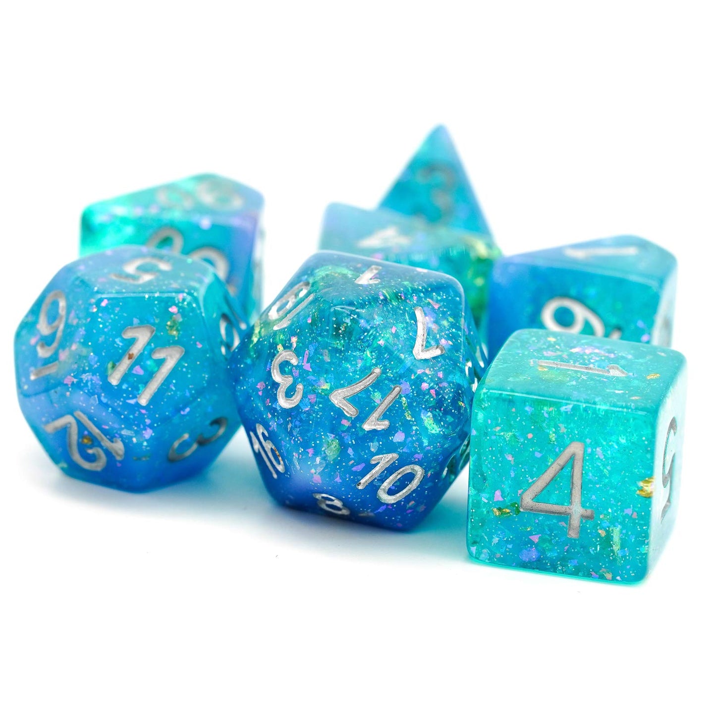 HDdais 7-Die Blue RPG DND Dice Set – Glitter Resin Polyhedral Dice