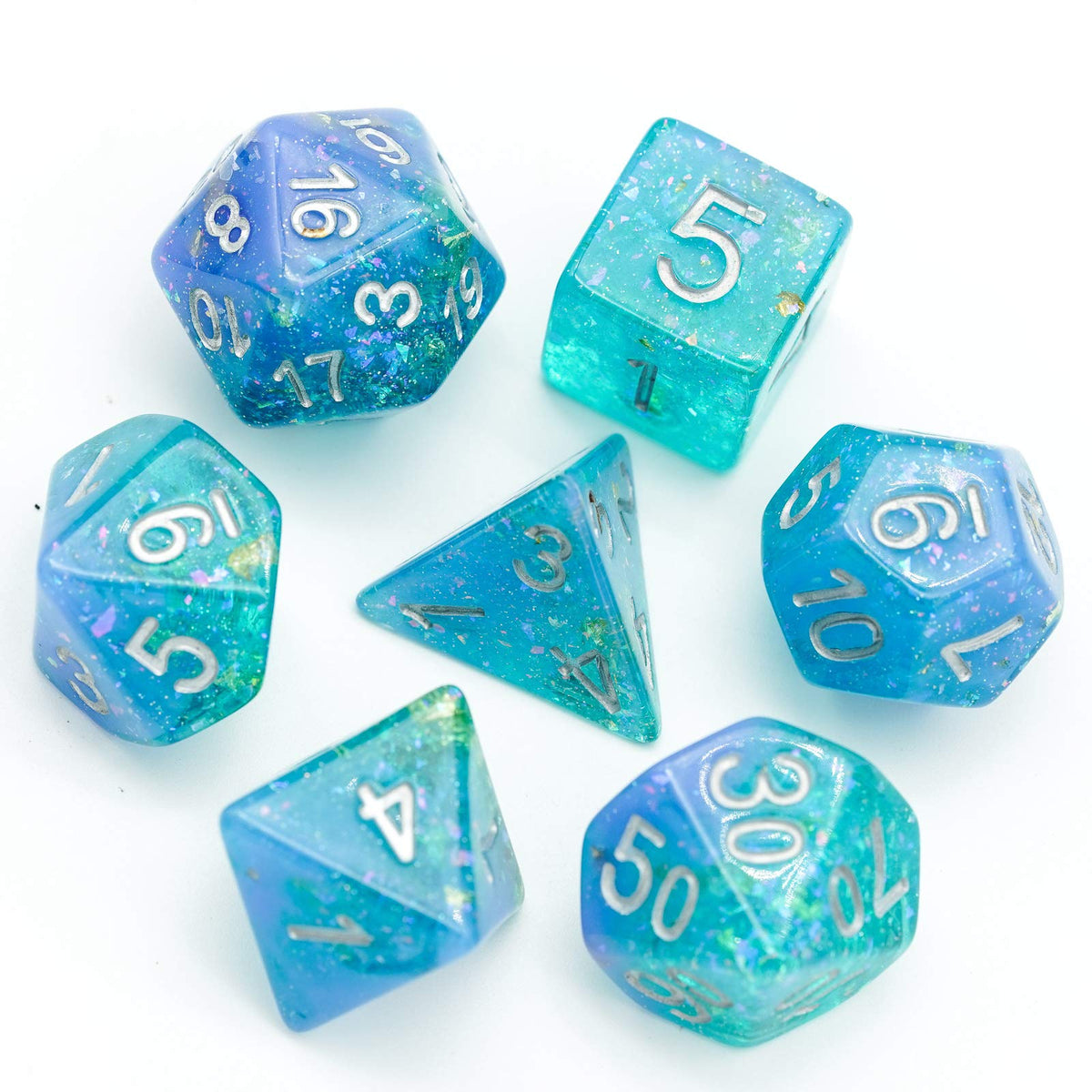 HDdais 7-Die Blue RPG DND Dice Set – Glitter Resin Polyhedral Dice