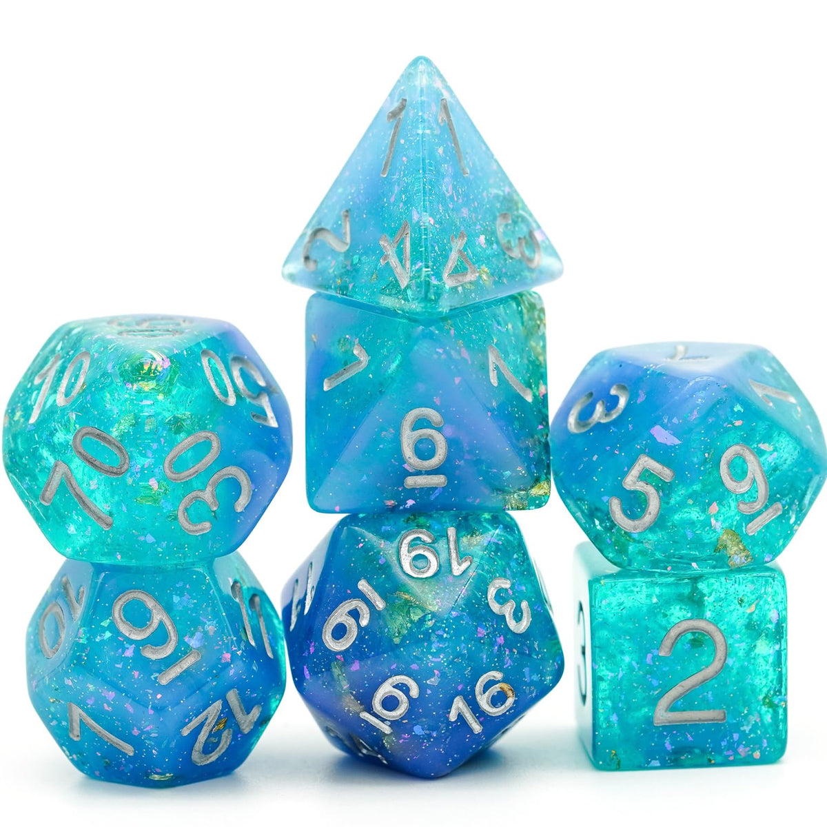 HDdais 7-Die Blue RPG DND Dice Set – Glitter Resin Polyhedral Dice