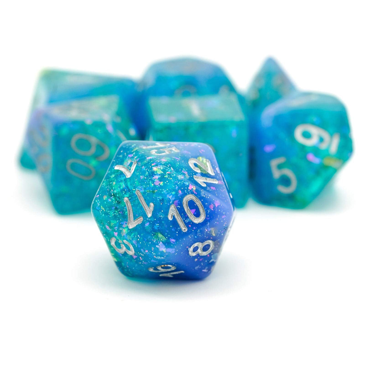 HDdais 7-Die Blue RPG DND Dice Set – Glitter Resin Polyhedral Dice