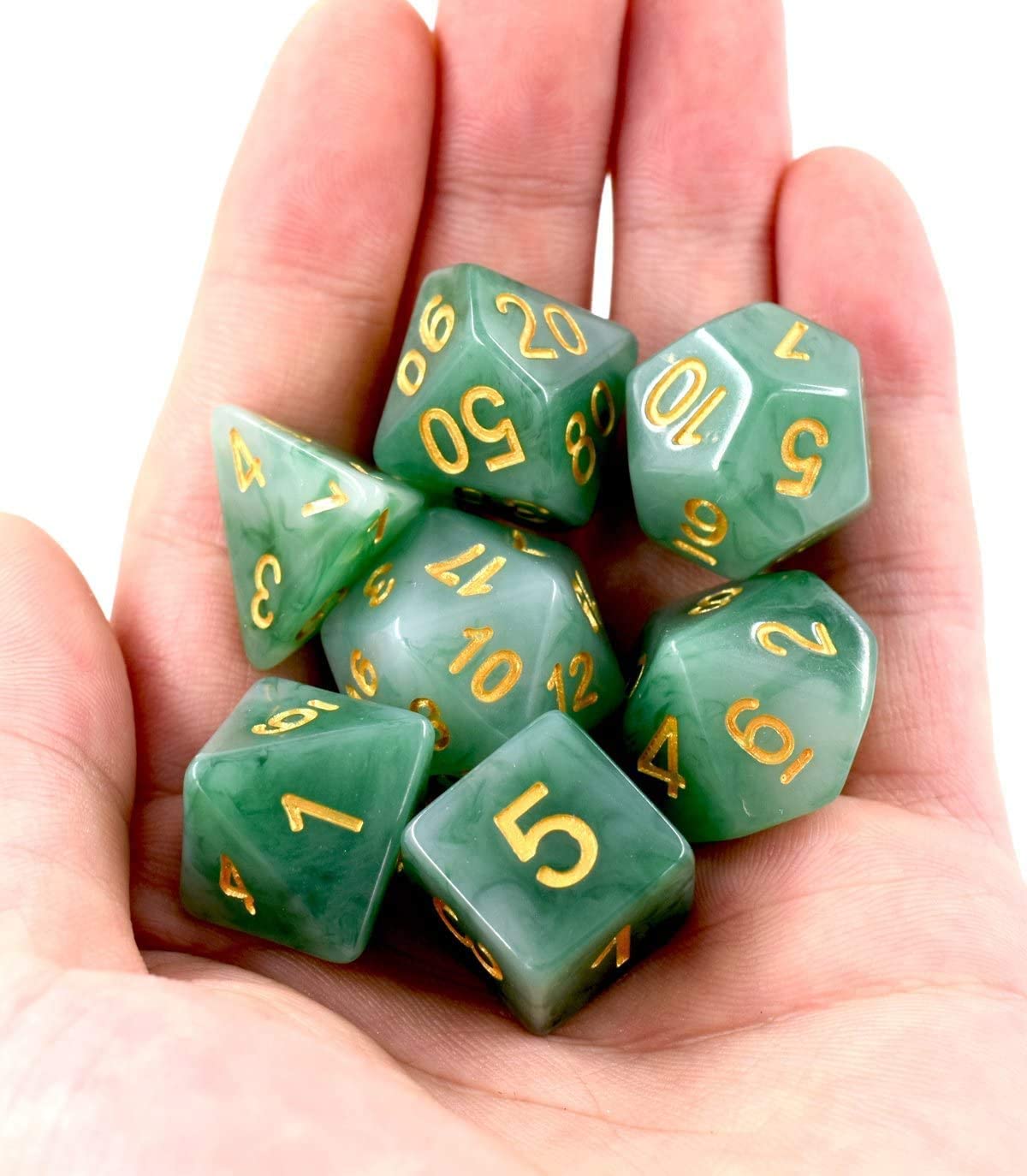 HDdais Jade Green Polyhedral DND Dice Set – 7-Die Resin RPG Dice for D&D