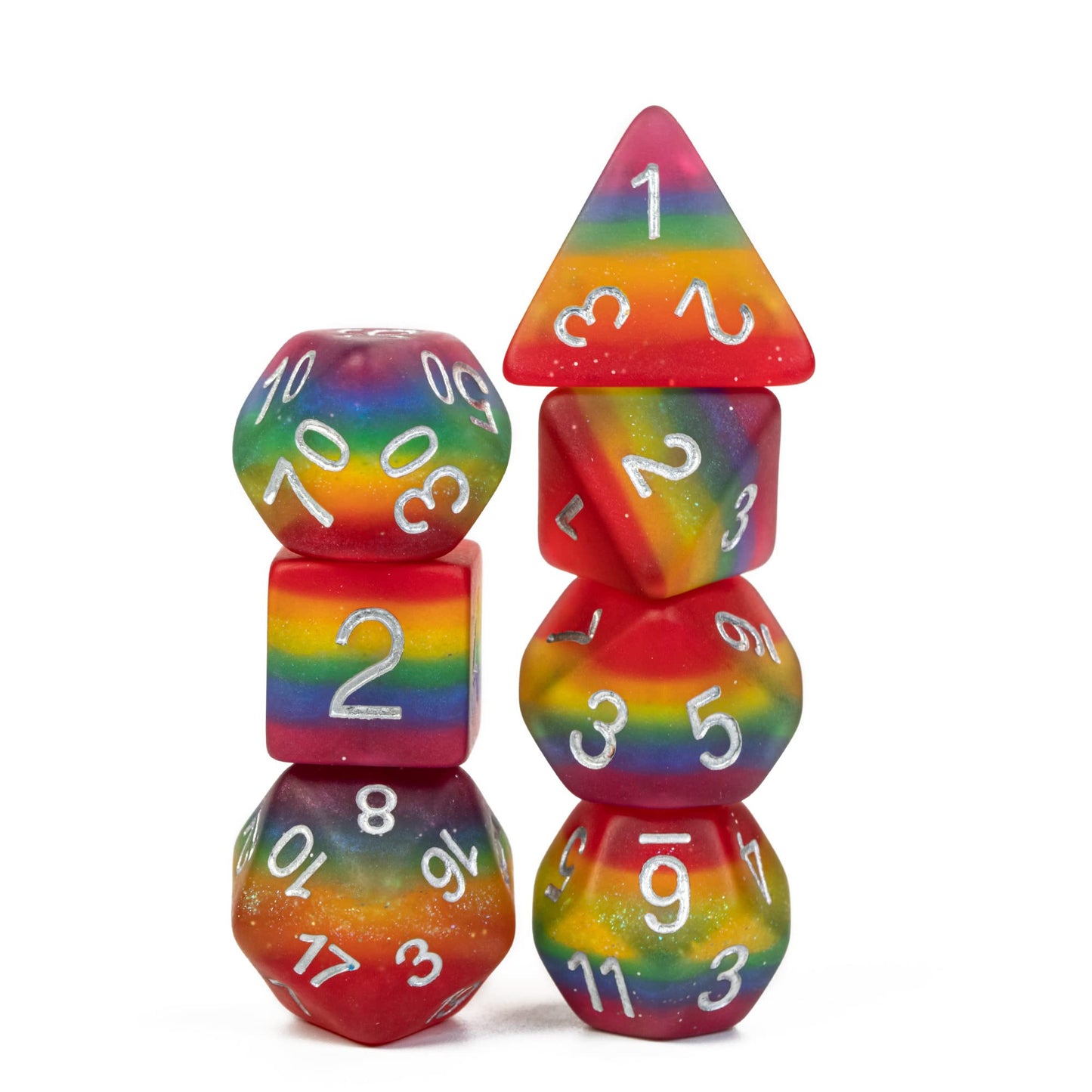 HDdais Rainbow-Pride DND Dice Set - 7-Piece Matte Polyhedral Dice for RPGs