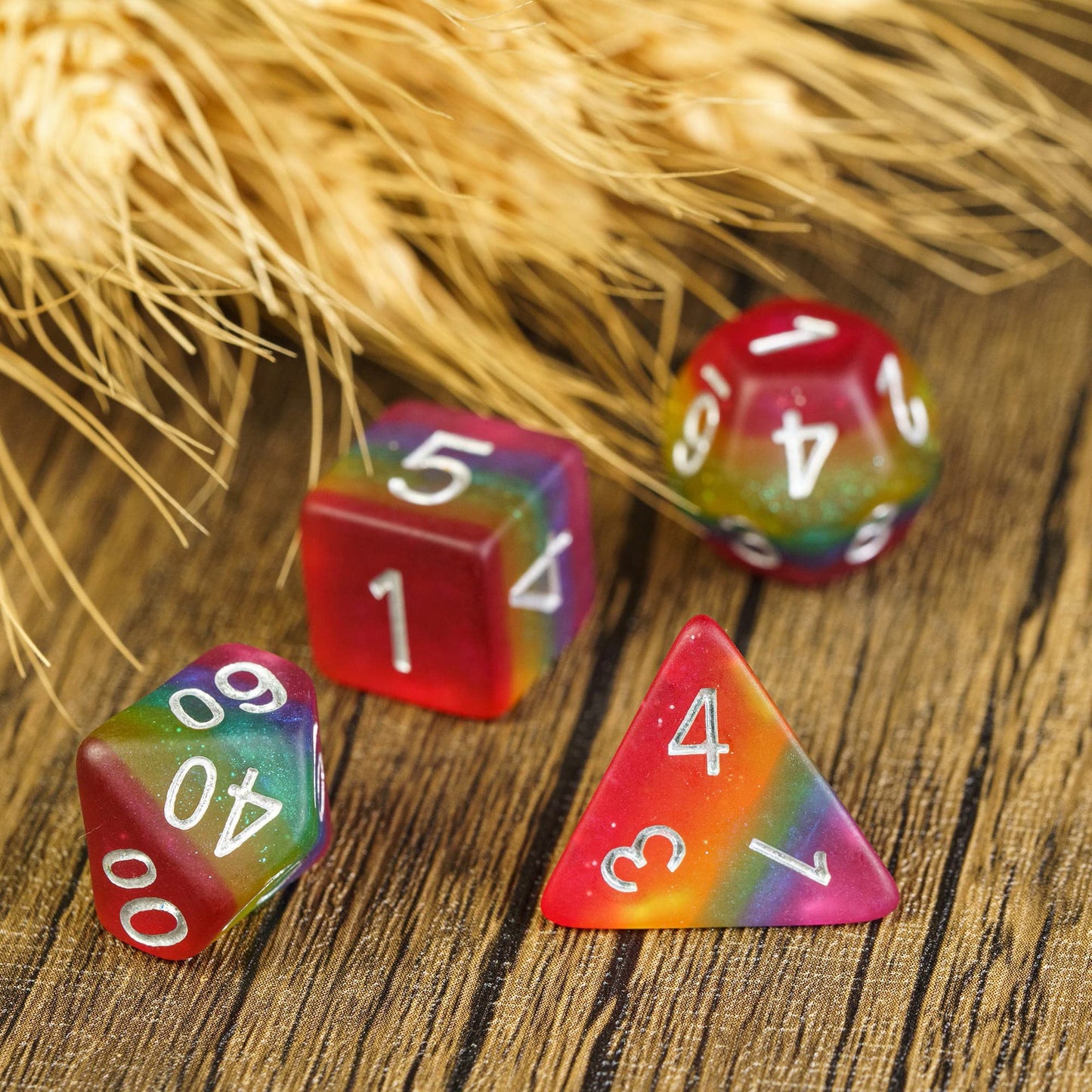HDdais Rainbow-Pride DND Dice Set - 7-Piece Matte Polyhedral Dice for RPGs