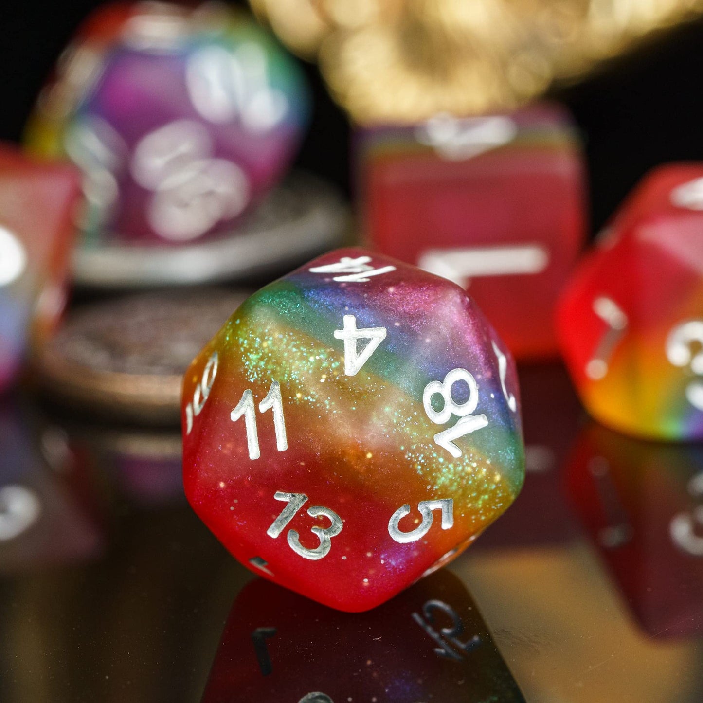 HDdais Rainbow-Pride DND Dice Set - 7-Piece Matte Polyhedral Dice for RPGs