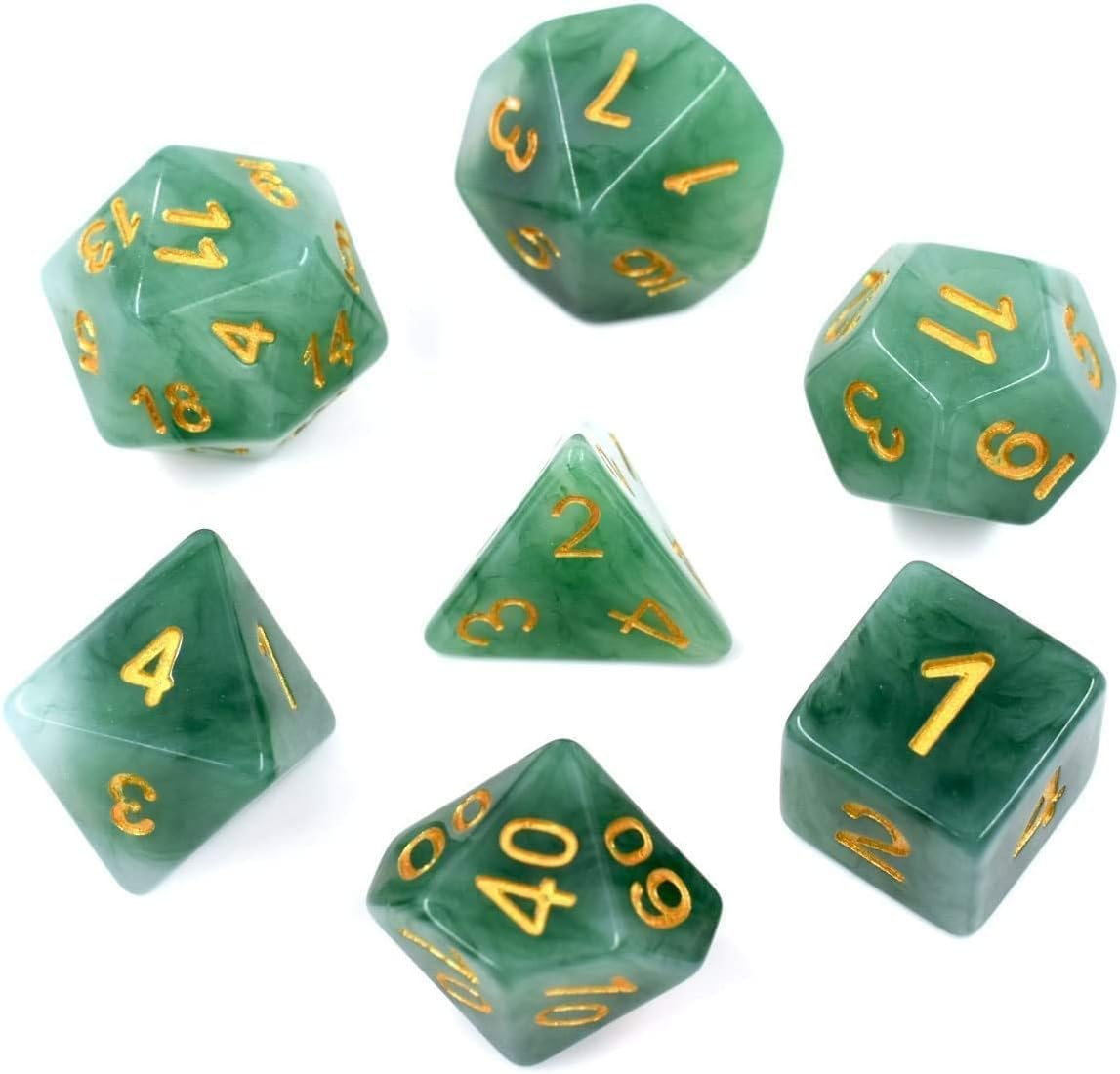 HDdais Jade Green Polyhedral DND Dice Set – 7-Die Resin RPG Dice for D&D