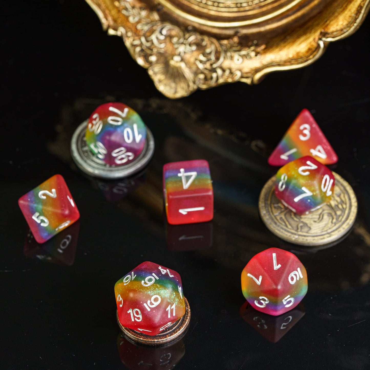 HDdais Rainbow-Pride DND Dice Set - 7-Piece Matte Polyhedral Dice for RPGs