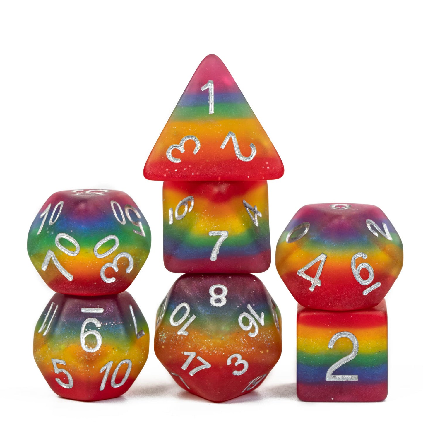 HDdais Rainbow-Pride DND Dice Set - 7-Piece Matte Polyhedral Dice for RPGs