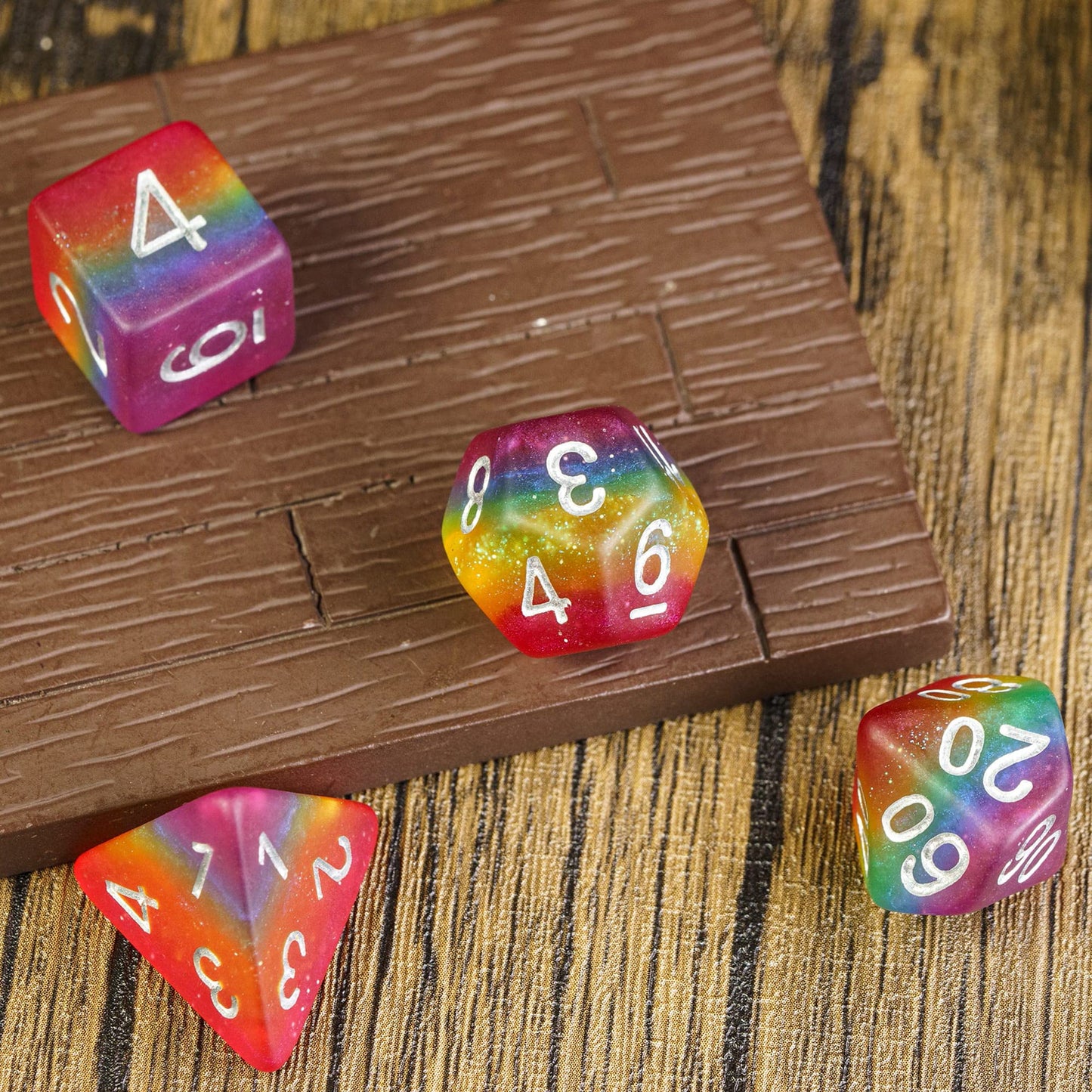 HDdais Rainbow-Pride DND Dice Set - 7-Piece Matte Polyhedral Dice for RPGs