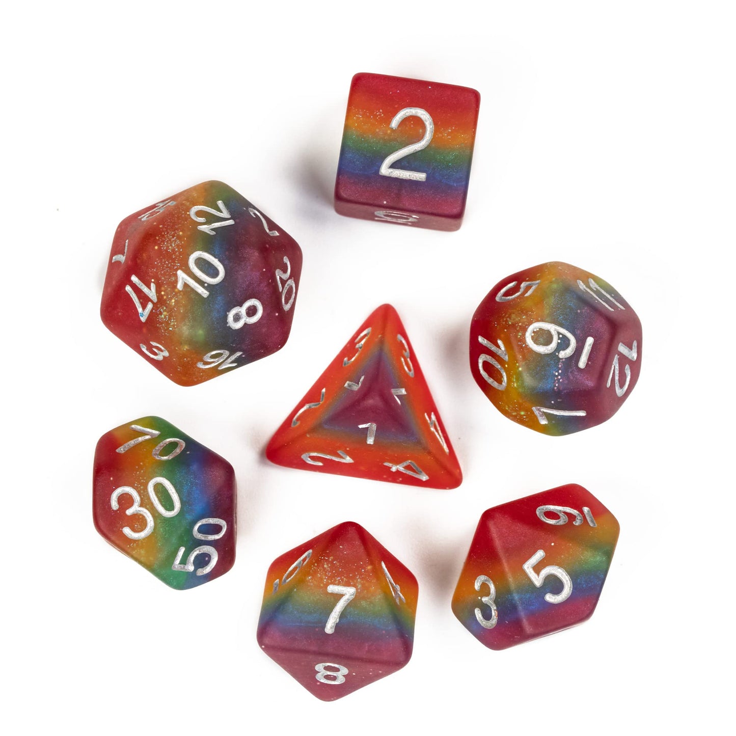 HDdais Rainbow-Pride DND Dice Set - 7-Piece Matte Polyhedral Dice for RPGs