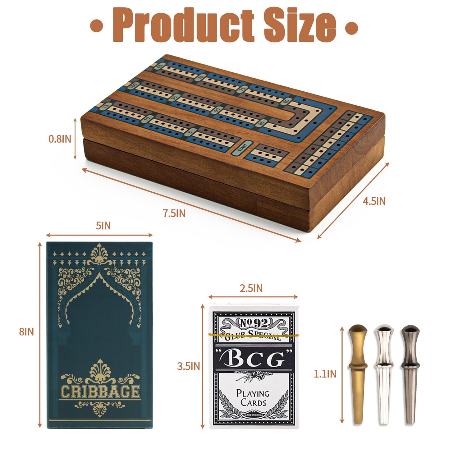 Hdsahdok Wooden Cribbage Board Game Set – Travel 3-Track Deluxe Kit
