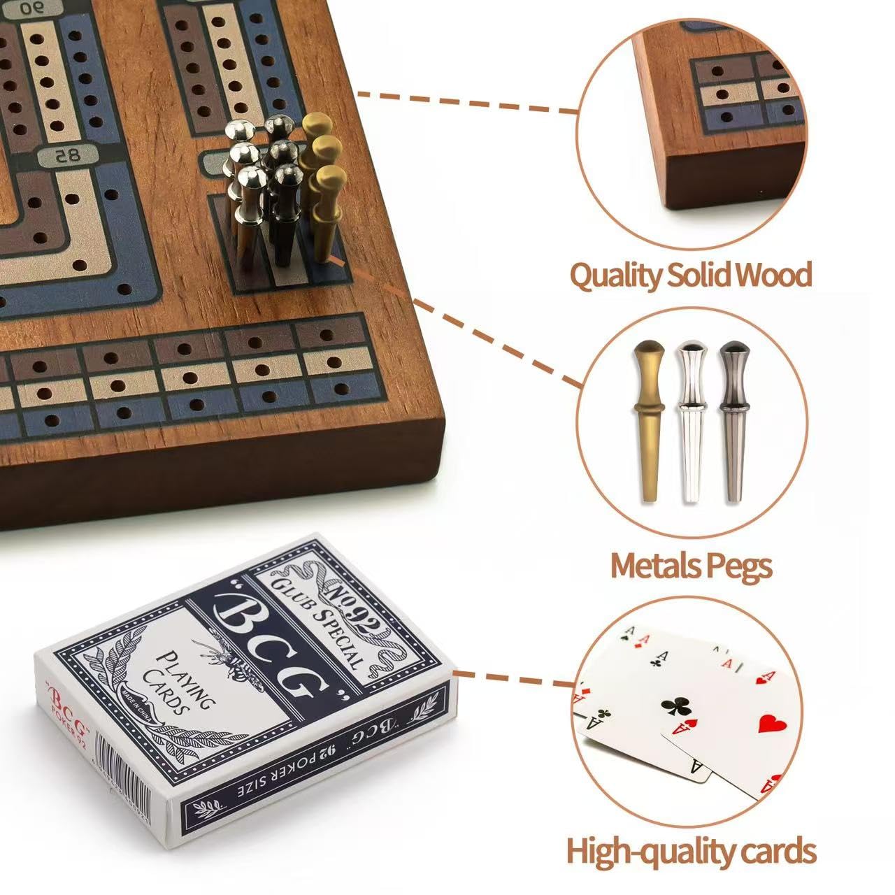 Hdsahdok Wooden Cribbage Board Game Set – Travel 3-Track Deluxe Kit