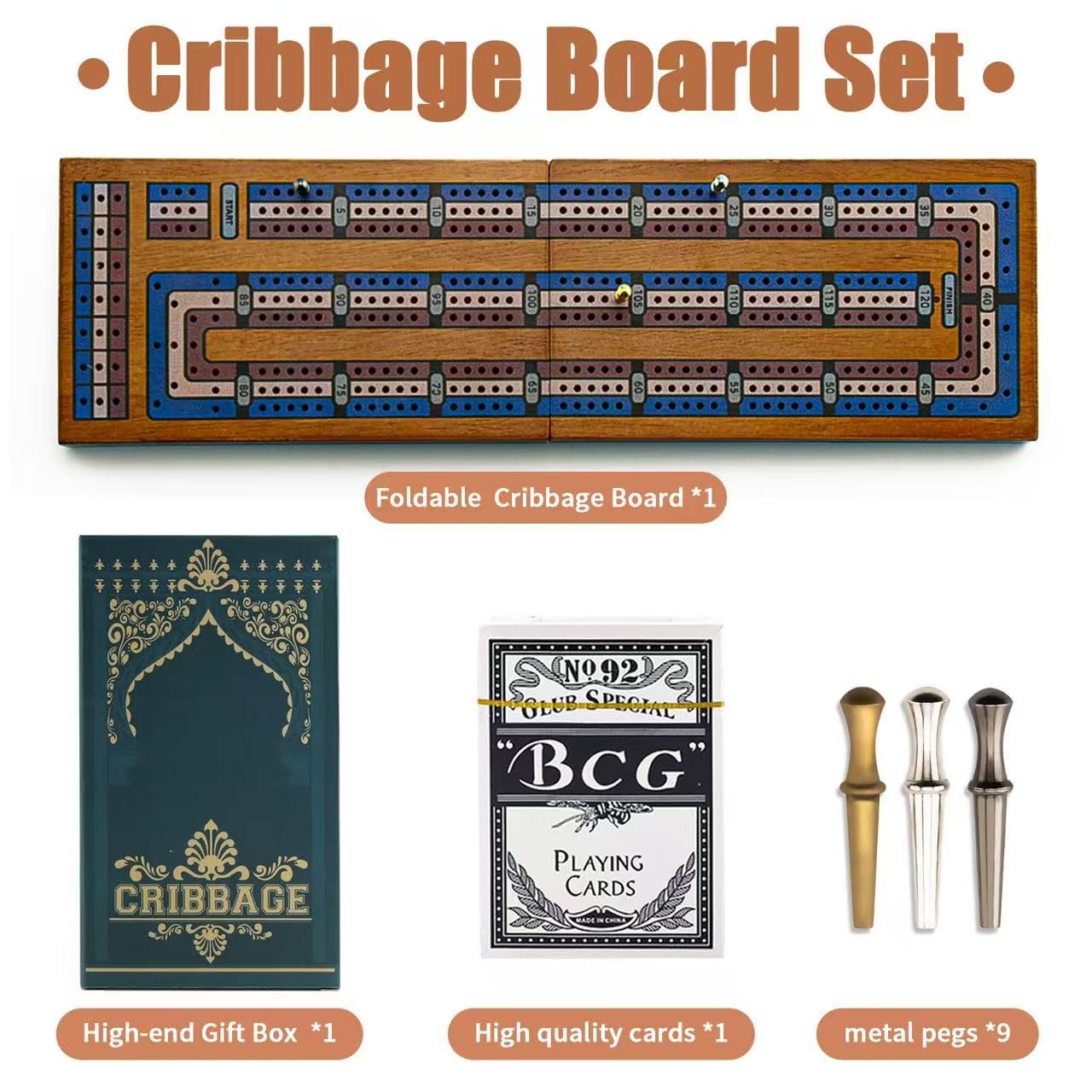 Hdsahdok Wooden Cribbage Board Game Set – Travel 3-Track Deluxe Kit