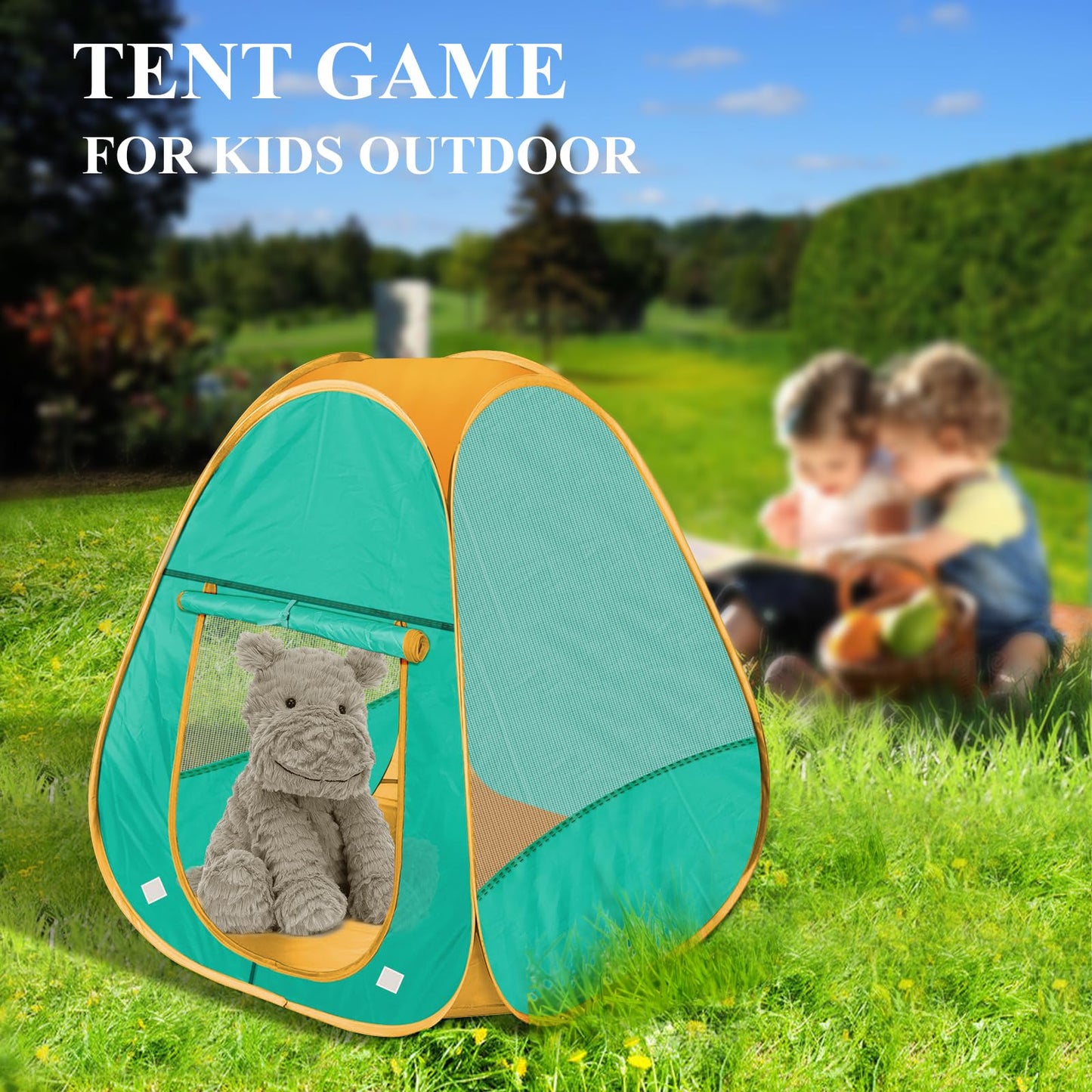 HDUAWHE 2-Pcs Kids Pop Up Play Tent – Foldable Indoor/Outdoor (Green & Orange)